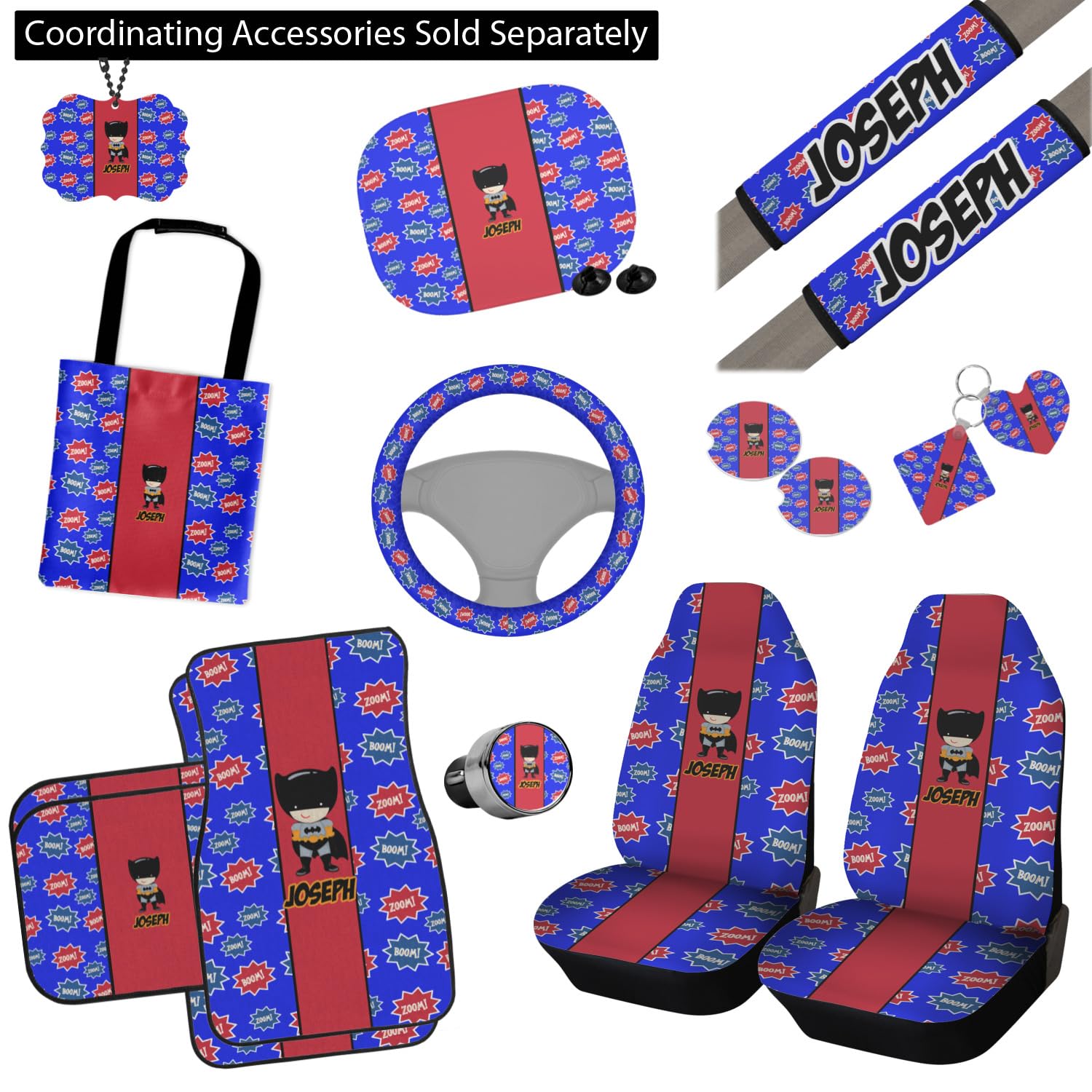 Custom Superhero Car Floor Mats Set - 2 Front & 2 Back Personalized with Your Name | Non-Slip All-Weather Protection for Cars, SUVs & Trucks | Perfect Gift for Superhero Fans & Car Enthusiasts