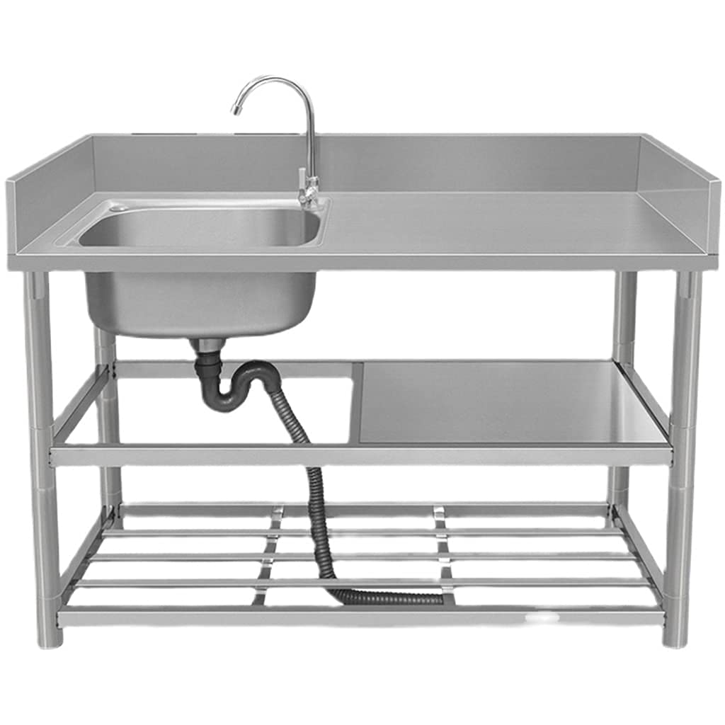 **Commercial Catering Sink - 304 Stainless Steel Kitchen Sink with 3-Tier Storage Shelf & 360° Swivel Faucet - Heavy Duty Free Standing Wash Basin for Restaurants, Bars, Cafeterias & Commercial Kitchens**