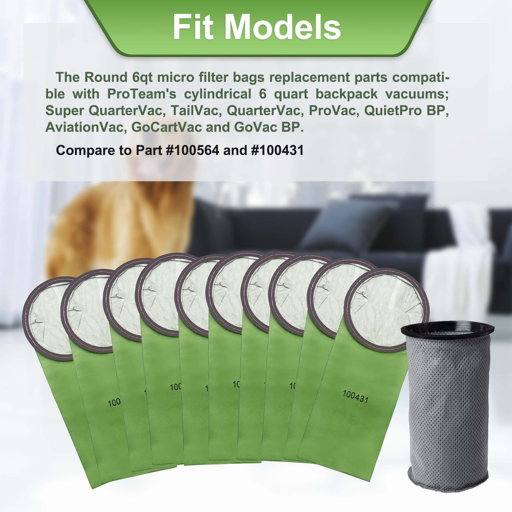 Smilefil Round 6QT Intercept Micro Filter Paper Bags 100431 & Reusable Micro Cloth Filter Bags 100564 - Replacement for Proteam 6 Quart Backpack Vacuum Cleaners - Perfect for Commercial Cleaning, Office Maintenance, and Home Deep Cleaning