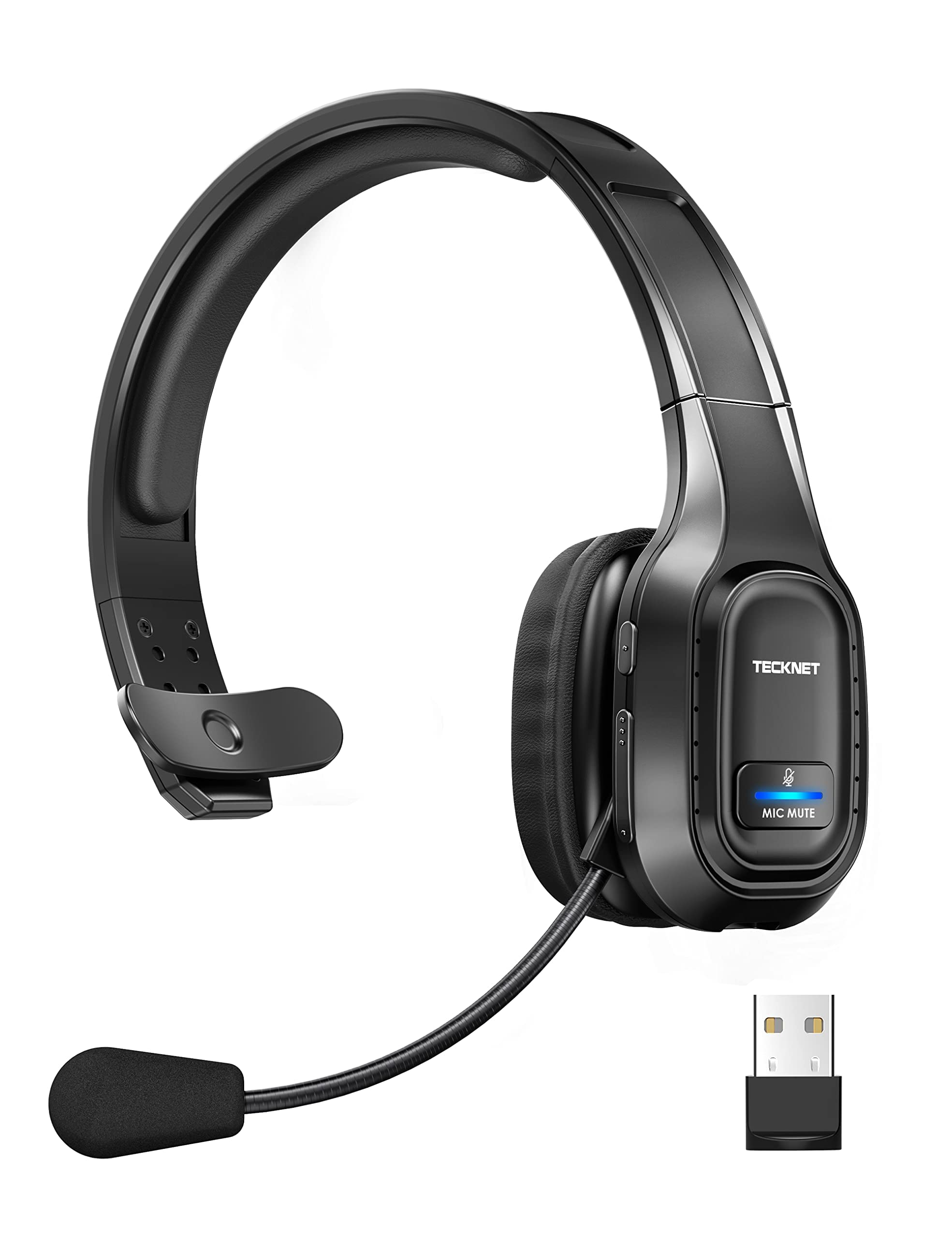 TECKNET Trucker Bluetooth Headphones with Microphone - Wireless On-Ear Headset with Noise Cancellation, Hands-Free for Cell Phone, Computer, Office, Home & Call Center - Perfect for Skype Calls, Driving, and Work from Home (Black)