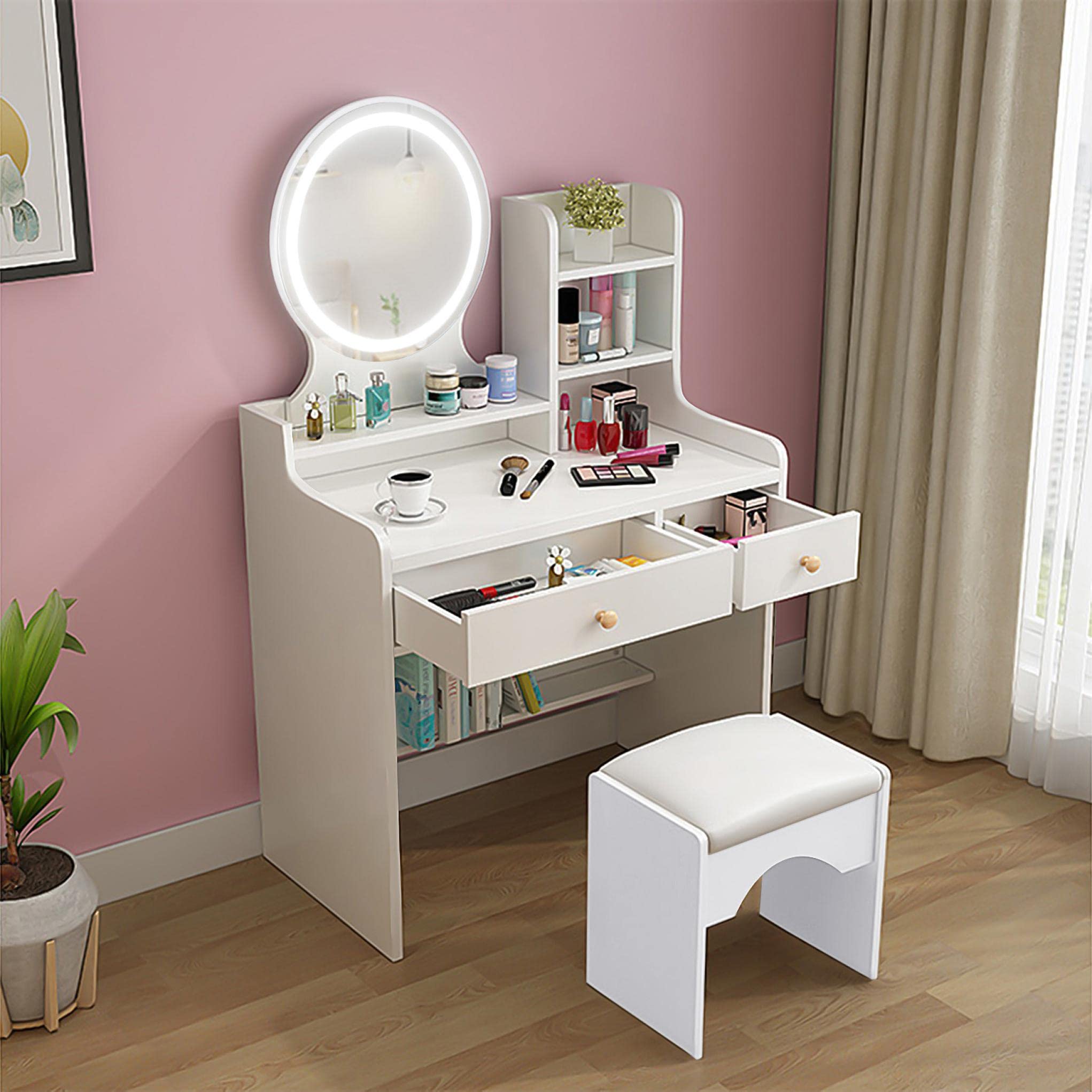 Modern Pink Vanity Set with Mirror & Cushioned Chair - 31.5