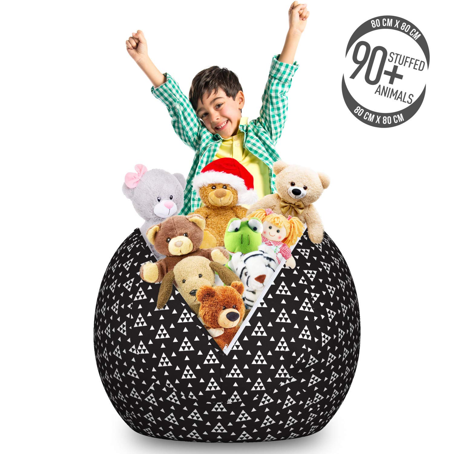 Ambesonne Geometric Storage Toy Bag Chair - Minimalist Triangle Design Stuffed Animal Organizer | Washable Large Size Black & White Toy Storage for Kids' Room, Playroom & Nursery Organization