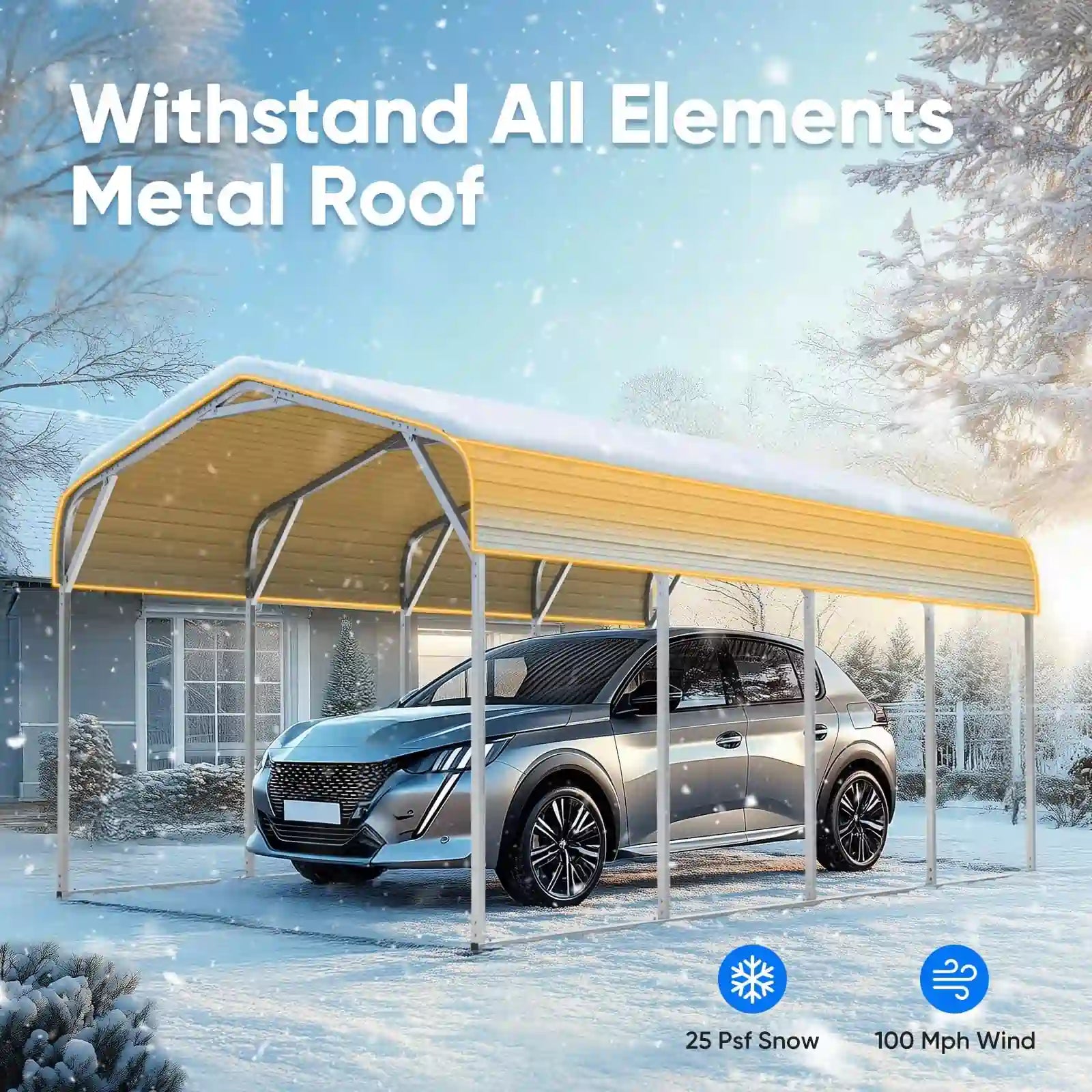 Heavy Duty Metal Roof Car Canopy - White | Durable Outdoor Shelter for Cars, Trucks, RVs & Vehicles | Perfect for Parking, Camping & Outdoor Protection