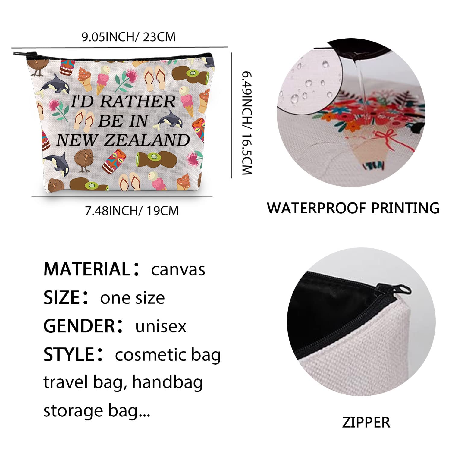XYANFA New Zealand Themed Travel & Makeup Bag for Women - Perfect Gift Idea with 'I'd Rather Be In New Zealand' Design - Ideal for Vacation, Beach Trips & Cosmetic Organization