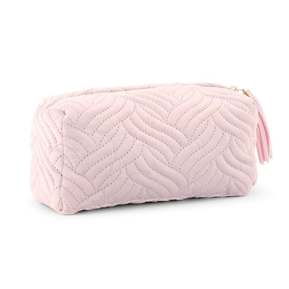 Personalized Velvet Quilted Makeup Bag for Women - Small Blush Pink Wedding Gift, Bridesmaid Proposal, Travel Cosmetic Pouch for Bachelorette Party & Honeymoon