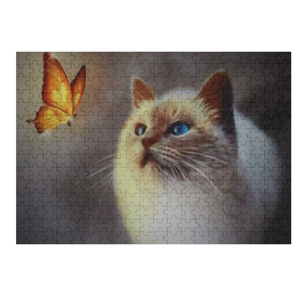 300-Piece Cat Watching Glow Butterfly Jigsaw Puzzle for Adults, Teens & Kids – Creative Gift, Fun Family Game – Perfect for Relaxation, Brain Training & Family Bonding Time