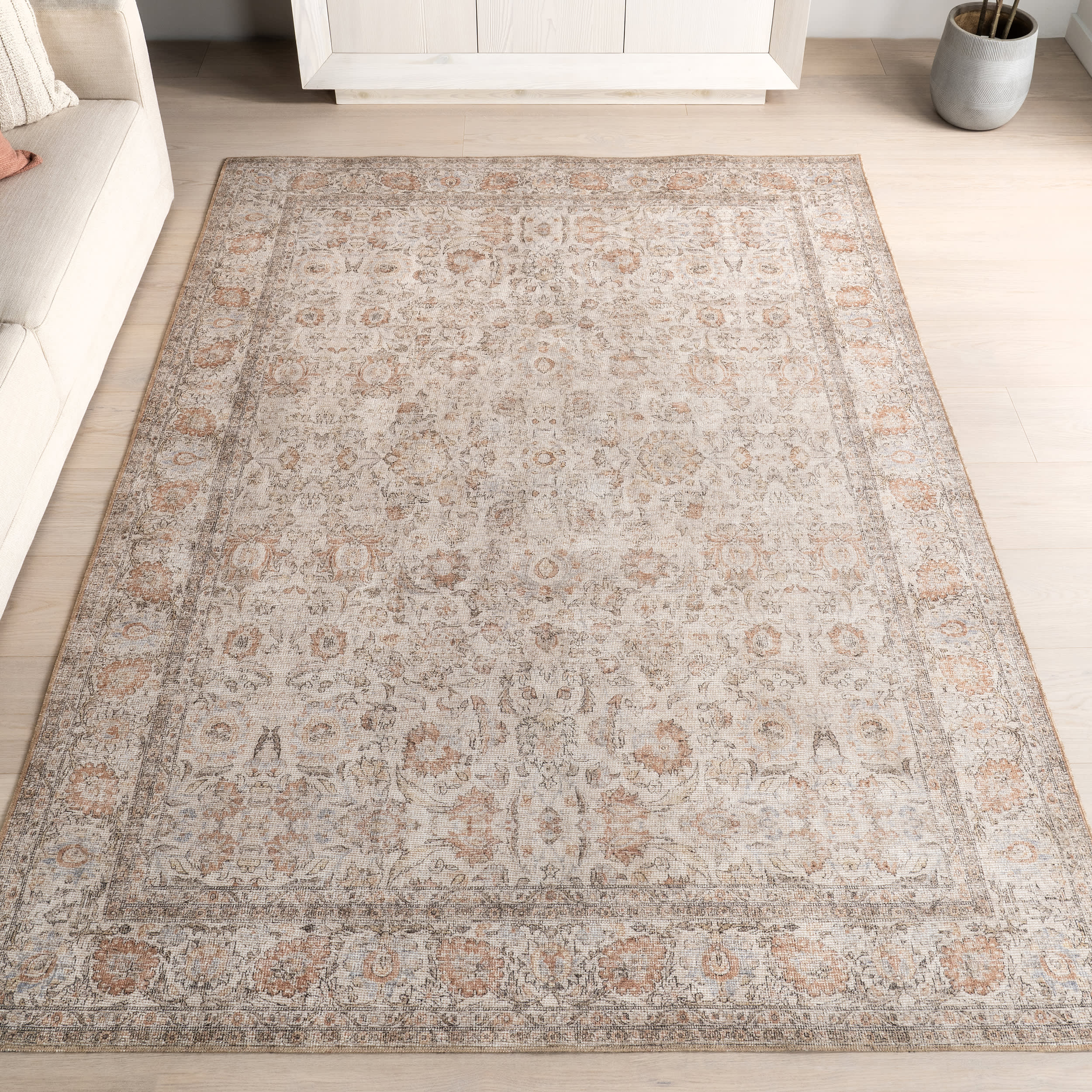 Clinton Antiqued Jute Blend Area Rug - Light Brown Natural Fiber Floor Mat for Living Room, Bedroom & Home Decor