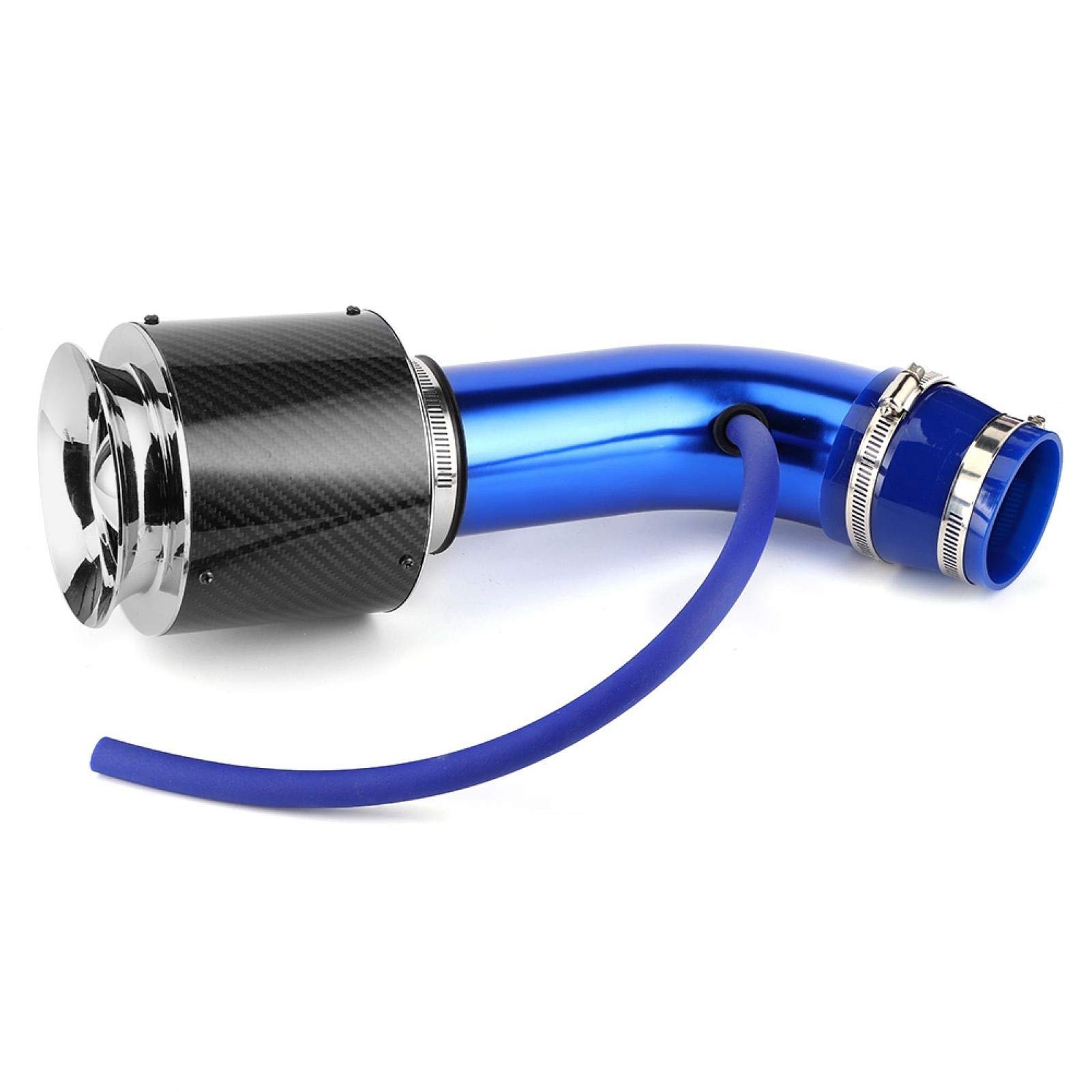 Universal Aluminum Air Filter Pipe Kit - 76mm/3in Black Durable Air Intake System with Blue Aluminum Tube & Clamp Accessories - Perfect for Car & Motorcycle Performance Upgrades