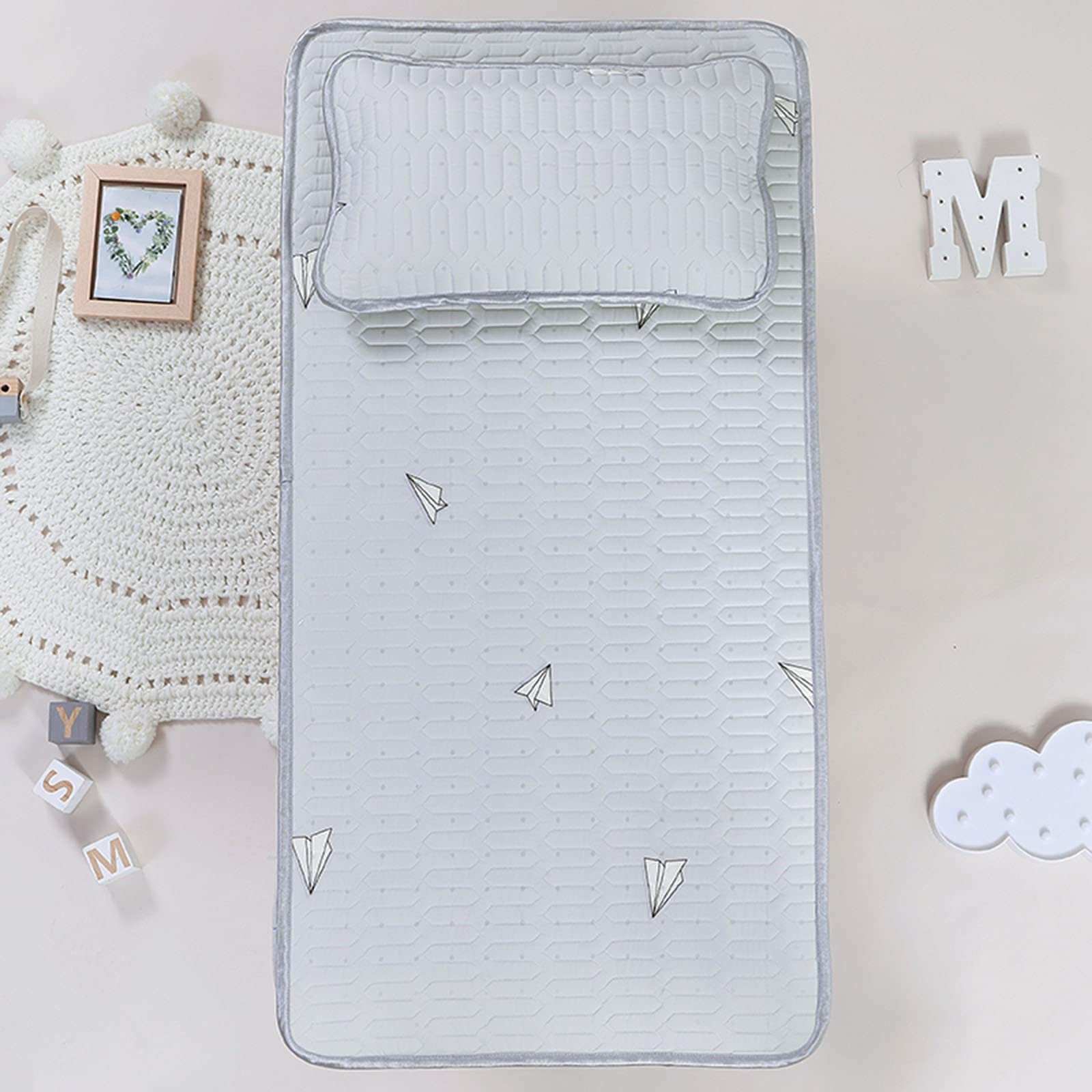 **Natural Latex Baby Cooling Mat - Breathable & Portable Summer Sleep Pad for Cribs (0-8 Years) | Foldable Air Conditioning Mattress for Quick Cooling | Gray, 60x140cm | Perfect for Hot Weather & Travel**