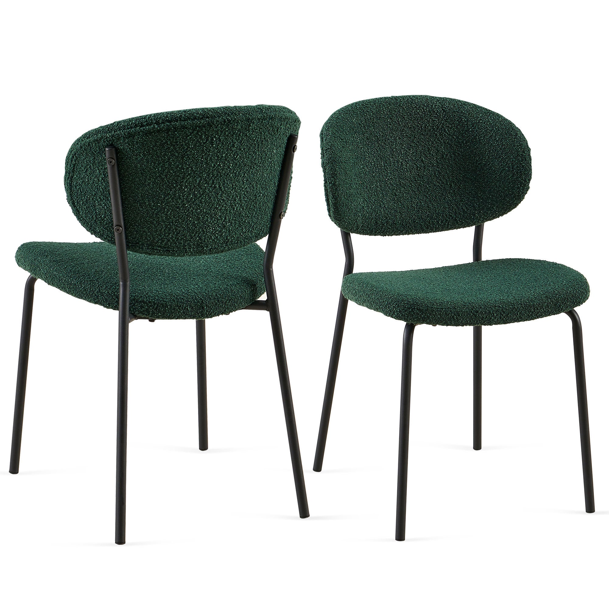 Dark Green Boucle Fabric Dining Chairs Set of 2 - Modern Upholstered Chairs with Sturdy Metal Legs for Dining Room, Kitchen & Living Room | Perfect for Small Spaces, Breakfast Nooks & Contemporary Home Decor