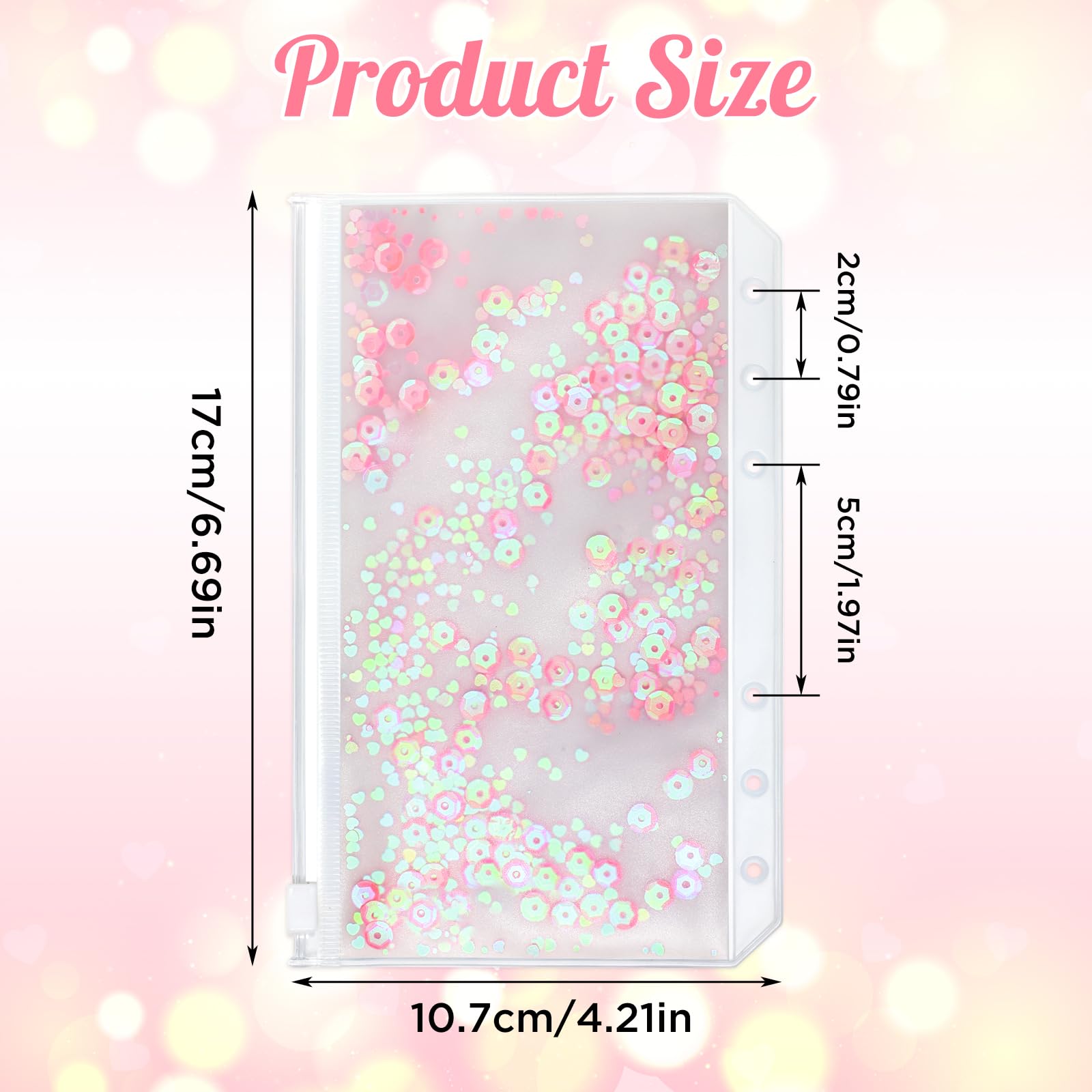 12-Piece A6 6-Ring Binder Pockets - Soft PVC Planner Organizer with Sequins, Zipper Pouches & Cash Envelopes for Budgeting, Filing & Document Storage - Perfect for 6-Ring Binders, Journals & Notebooks (Pink) - Ideal for Office, School & Home Organization