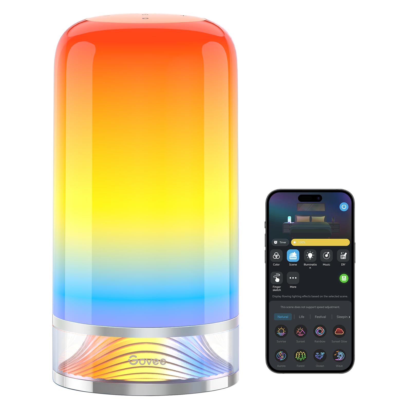 Govee RGBIC Smart Table Lamp 2 - Touch Control Bedside Lamp with Matter & Alexa Compatibility, 64 Color Changing Scene Modes, Dimmable LED Desk Light for Bedroom, Living Room, Office (Corded) - Perfect for Reading, Relaxation & Home Decor