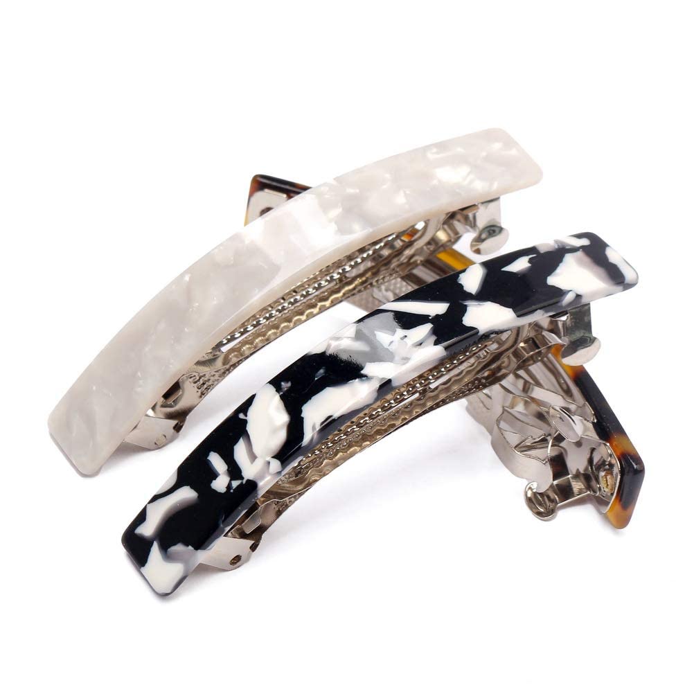 3Pcs Tortoise Shell Hair Clips - Acetate & Acrylic French Hair Barrettes for Women - Automatic Hair Clips for Ladies - Perfect for Office, Weddings & Everyday Styling