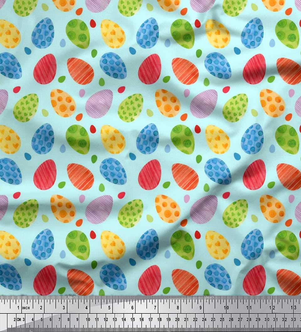 Soimoi Japanese Crepe Blue Fabric by The Yard - 42 Inch Wide Easter Egg Pattern Textile - Playful Printed Cotton for DIY Crafts, Easter Decorations & Spring Home Decor