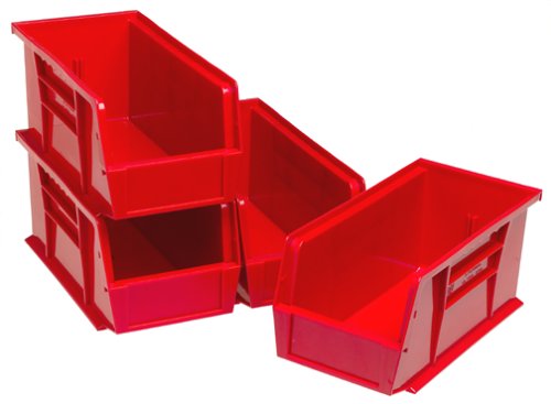 Quantum QUS-230R-4 Ultra Stackable & Hanging Storage Bins - Set of 4 (5.5 x 11 x 5 Inches) - Space Saving Organizer for Home, Office & Garage Organization
