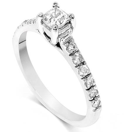 1/2 Carat Princess Cut Pave Diamond Engagement Ring in 14K White Gold - Perfect for Proposals, Anniversaries & Romantic Occasions