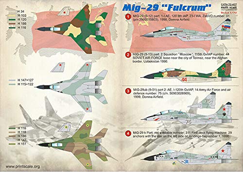 1/72 Scale MiG-29 Fulcrum Aircraft Model Decal Sheet - Print Scale 72-407 - Perfect for Model Builders & Aviation Enthusiasts - Ideal for Scale Models, Dioramas & Collectible Displays