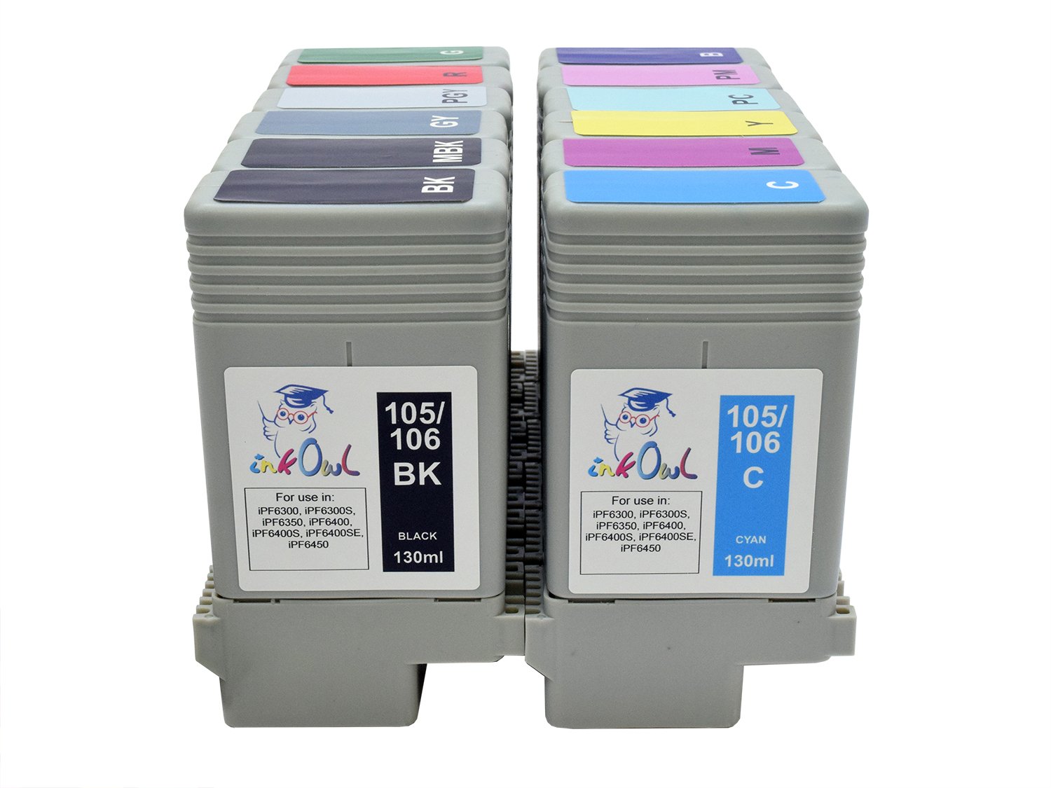 InkOwl Compatible Ink Cartridge Replacement for Canon PFI-105 PFI-106 (130ml, 12-Pack) - Works with iPF6300 iPF6350 iPF6400 iPF6450 Printers - High-Quality Photo Printing for Home Office & Professional Use