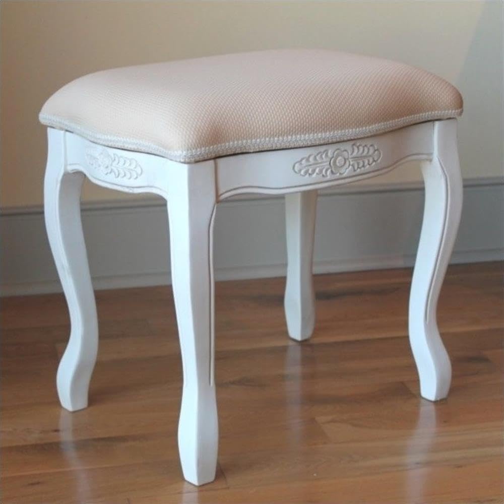 Pemberly Row Antique White Vanity Stool - Elegant Makeup Stool for Dressing Table, Bedroom & Bathroom