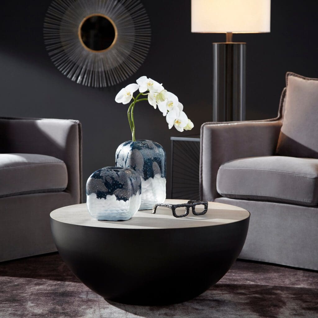 Cyan Design 10843 Modern Balance Coffee Table - Graphite Finish, Round Glass Top Living Room Furniture for Small Spaces & Apartments