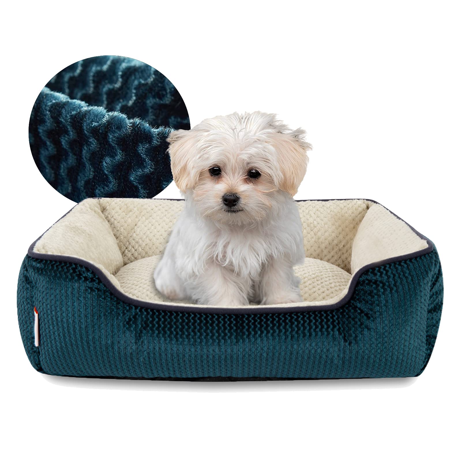 Miguel Cat Bed for Indoor Cats - Small Pet Bed with Removable Washable Cover, Non-Slip Bottom - Cozy Rectangle Dog & Kitten Bed with Bolster (20 Inch, Blue) | Perfect for Living Room, Bedroom & Pet Napping Areas