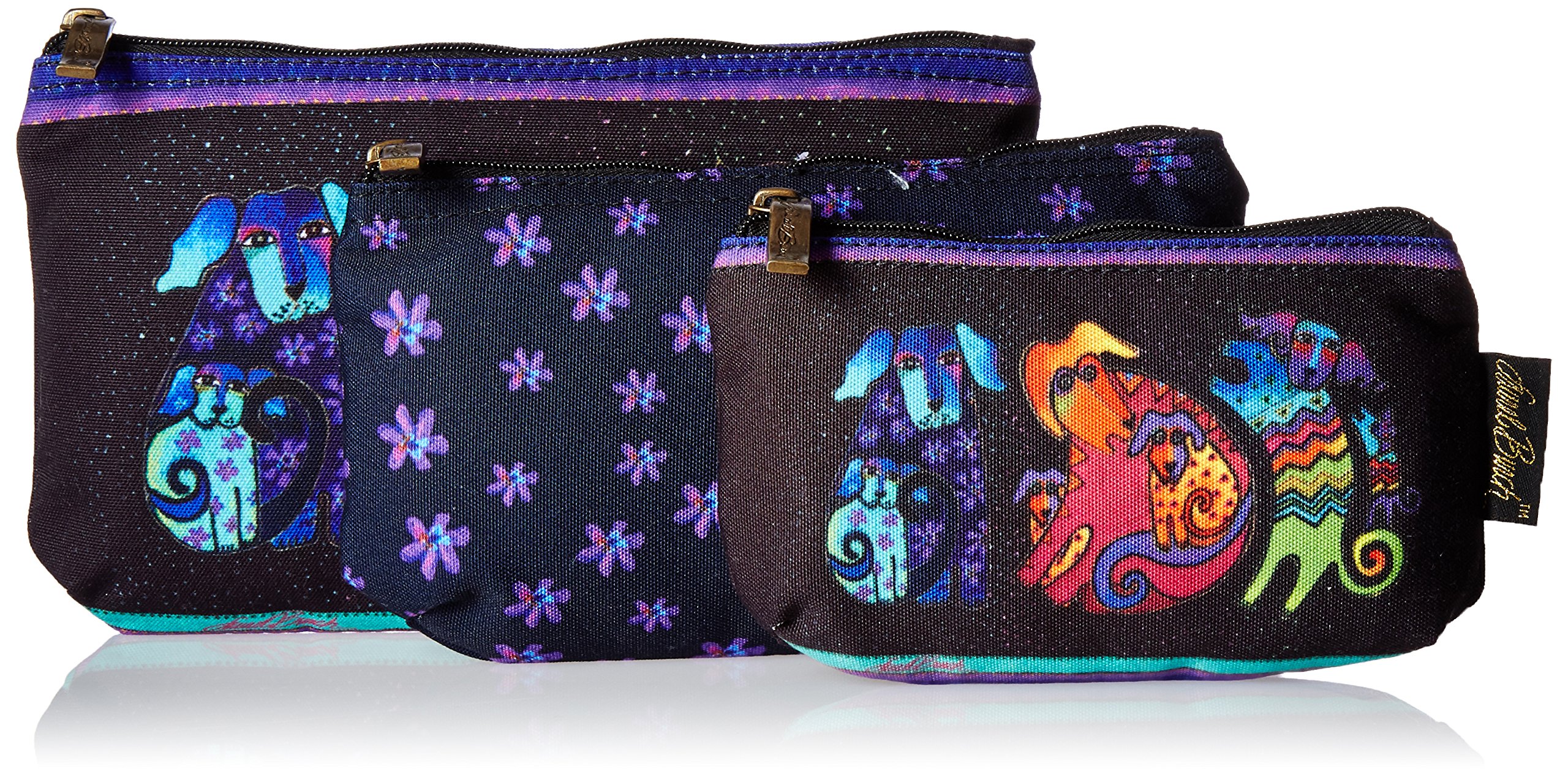 Laurel Burch 277986 Dog Pattern Cosmetic Makeup Bags 3-Piece Set - Perfect for Travel, Gym & Everyday Essentials Storage