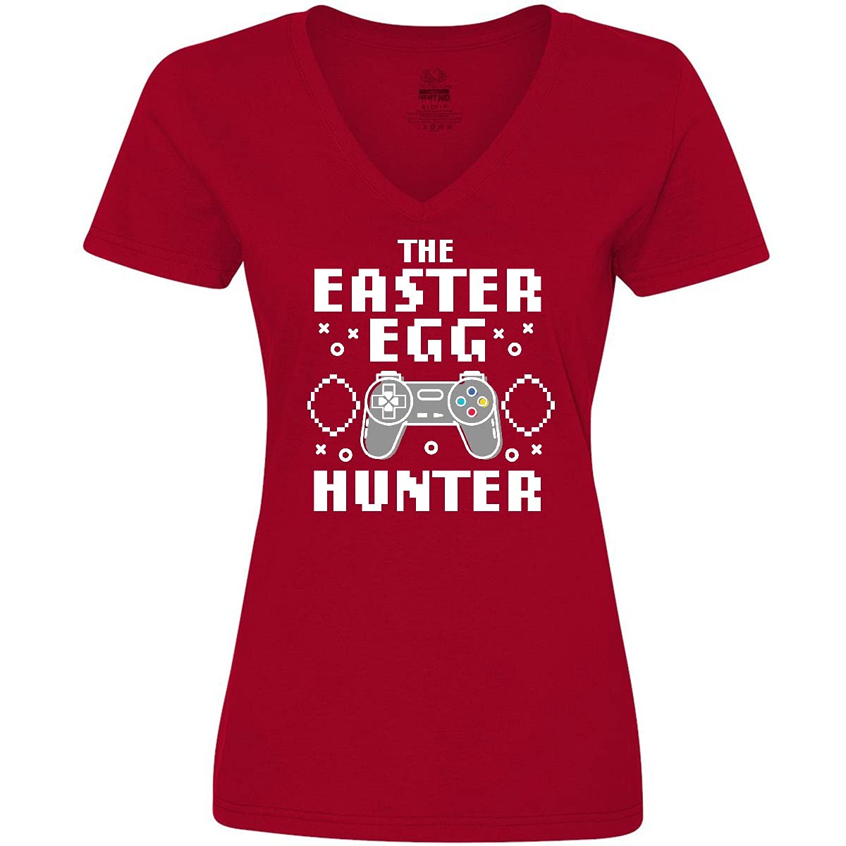 Inktastic Happy Easter The Easter Egg Hunter Gamer Women's V-Neck T-Shirt - Fun Easter Egg Hunting Outfit for Women Gamers - Perfect for Easter Parties & Family Gatherings