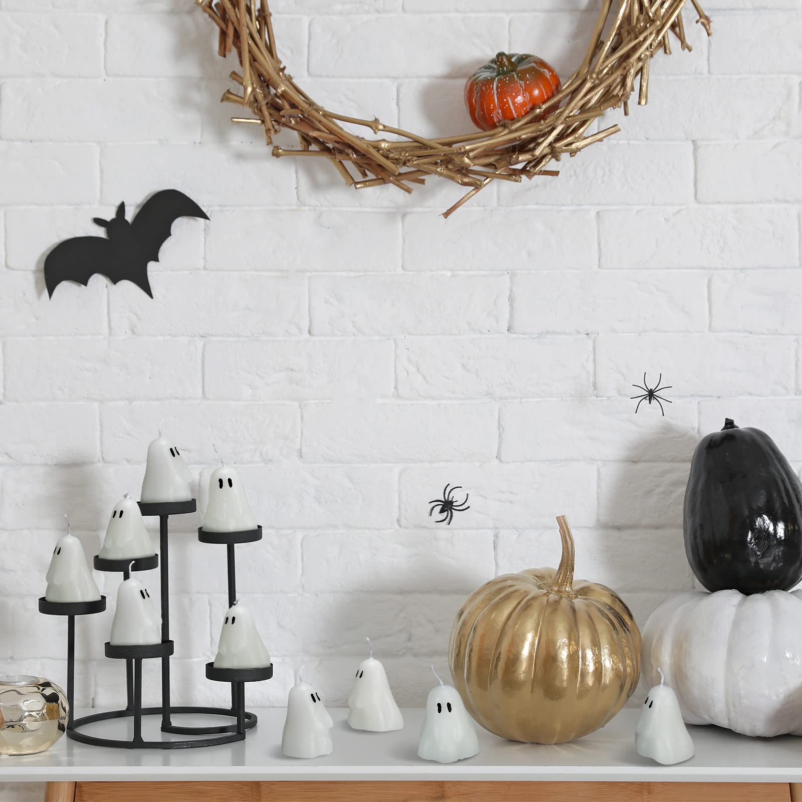 Jetec 12-Piece Halloween Ghost Candles Set - Spooky Fun Face Tabletop Decorations for Holiday Parties, Home Decor & Haunted House Themes (Cute Style) - Perfect for Halloween Centerpieces, Trick-or-Treat Displays & Themed Dinner Settings