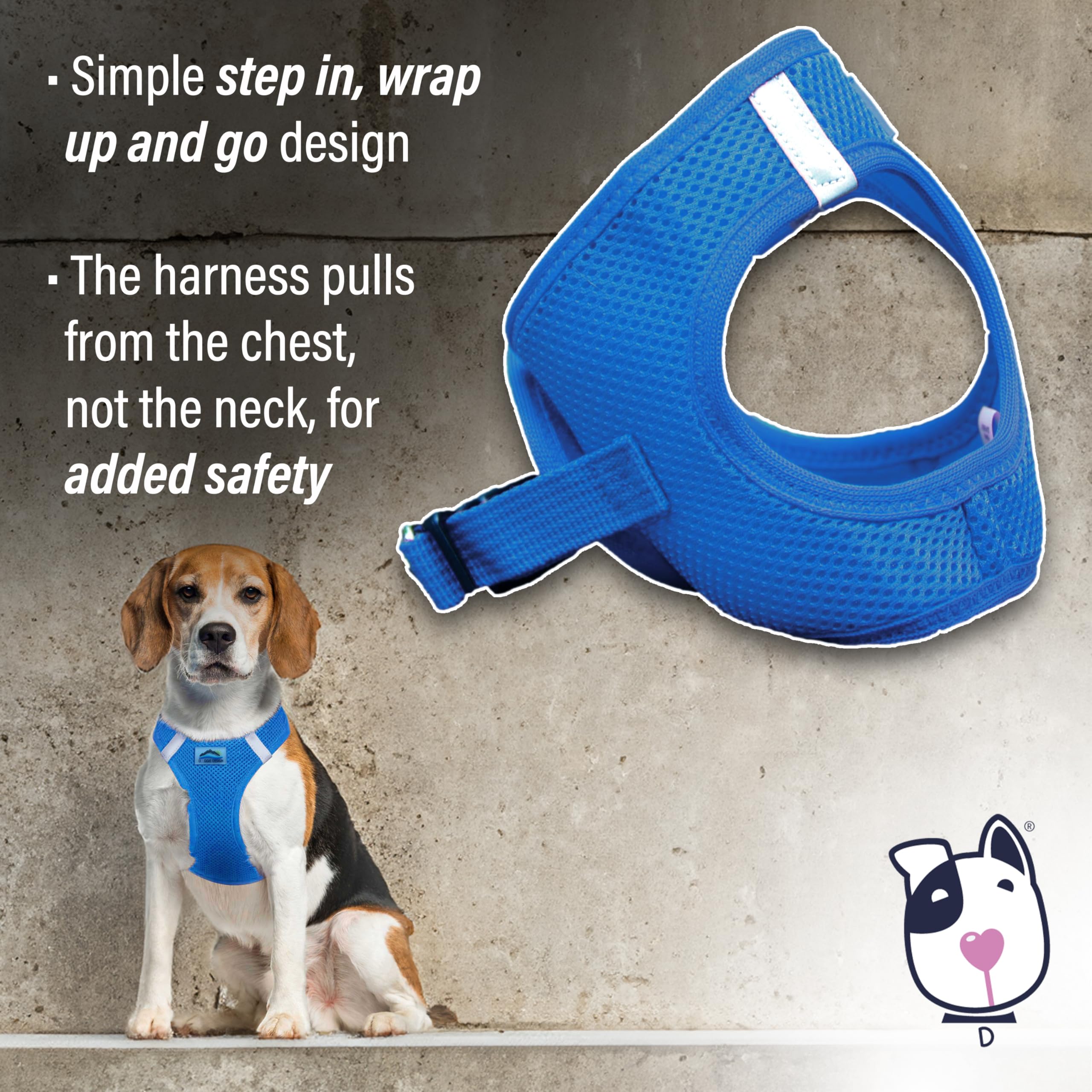 Doggie Design No-Choke Dog Harness - Breathable Mesh Polyester Pet Vest with Easy Step-in Design for Small, Medium & Large Dogs - Cobalt Blue XL - Perfect for Walking, Hiking & Outdoor Adventures
