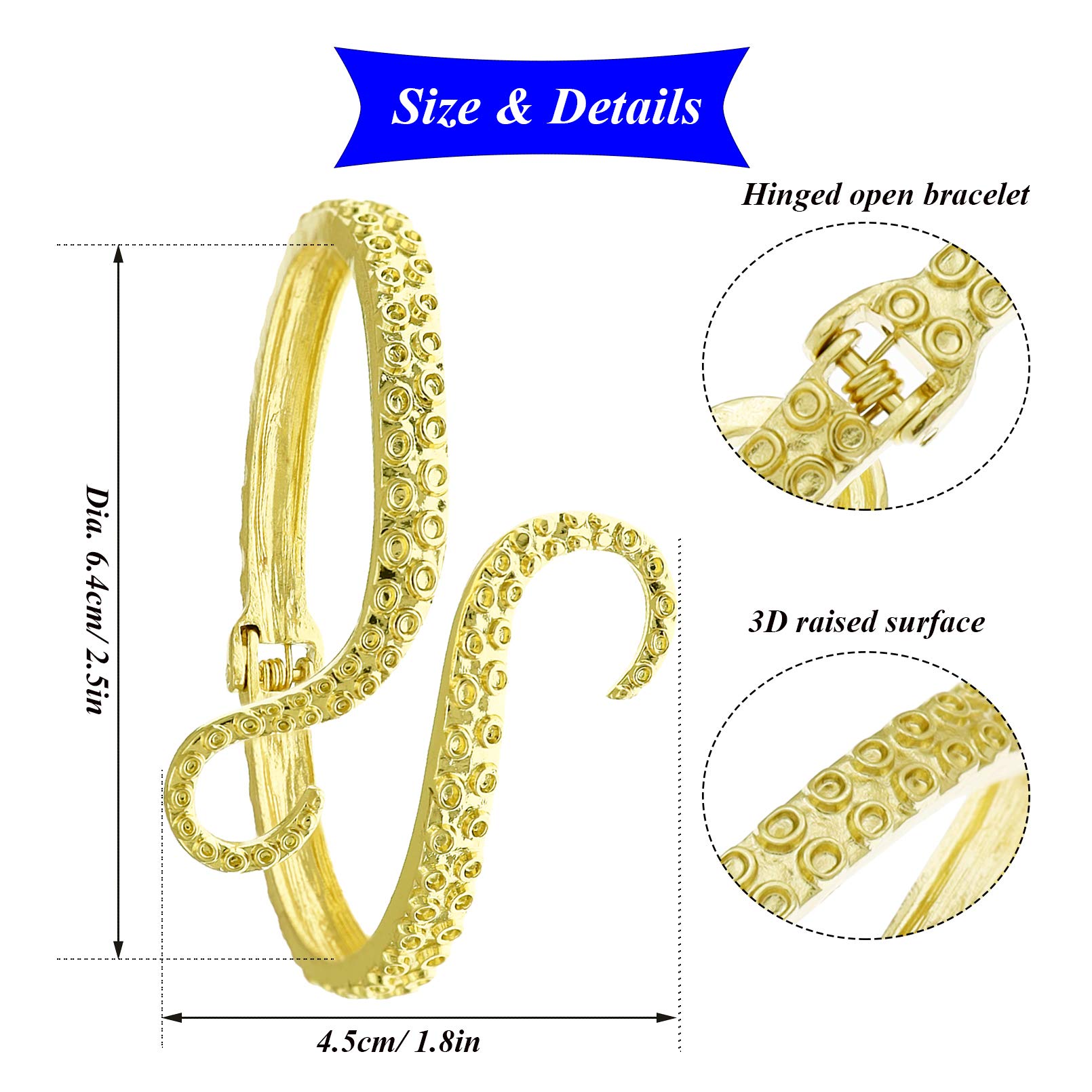RechicGu Octopus Tentacle Bracelet - Gothic Sea Creature Jewelry for Women, Adjustable Hinged Cuff Bangle, Unique Horror Accessory for Halloween, Cosplay & Goth Fashion