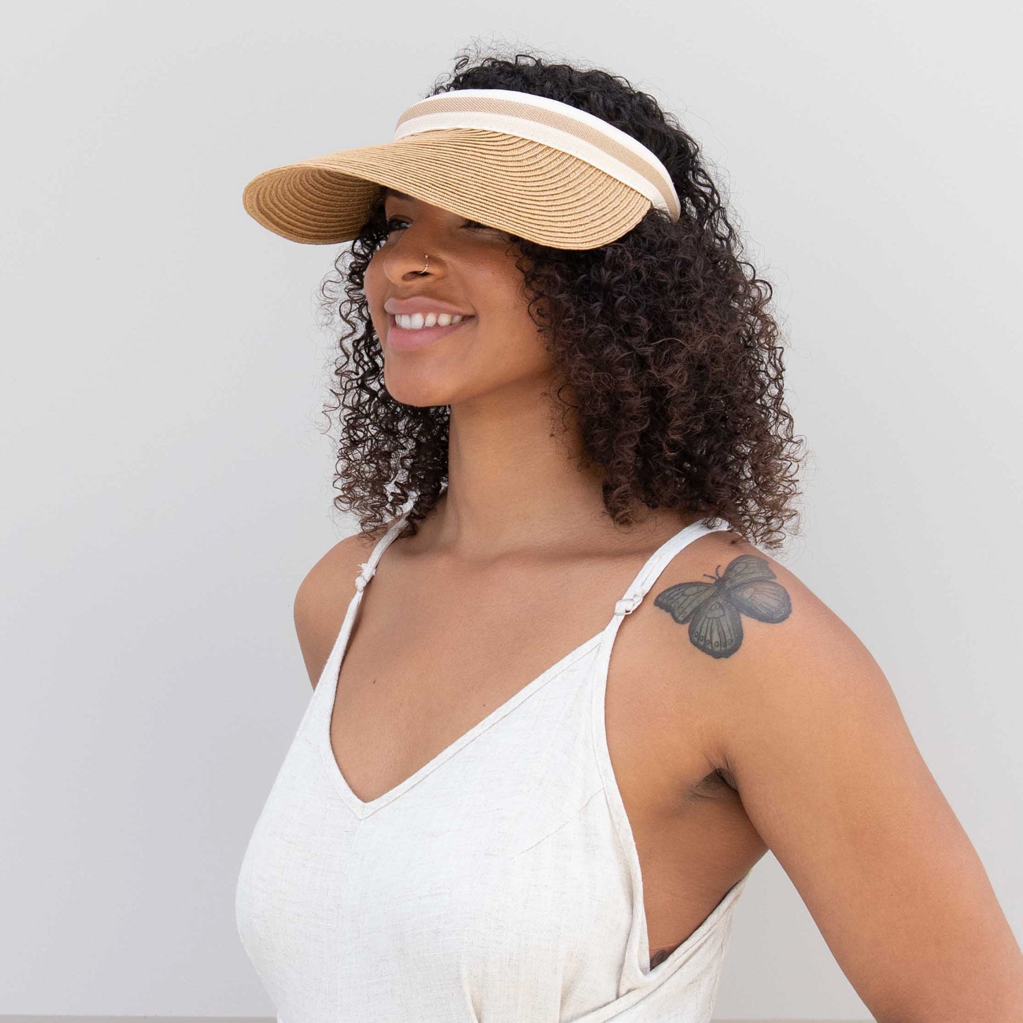 Women's Adjustable Clip-On Sun Visor Hat - UV Protection & Breathable Striped Design for Outdoor, Golf, Beach & Driving
