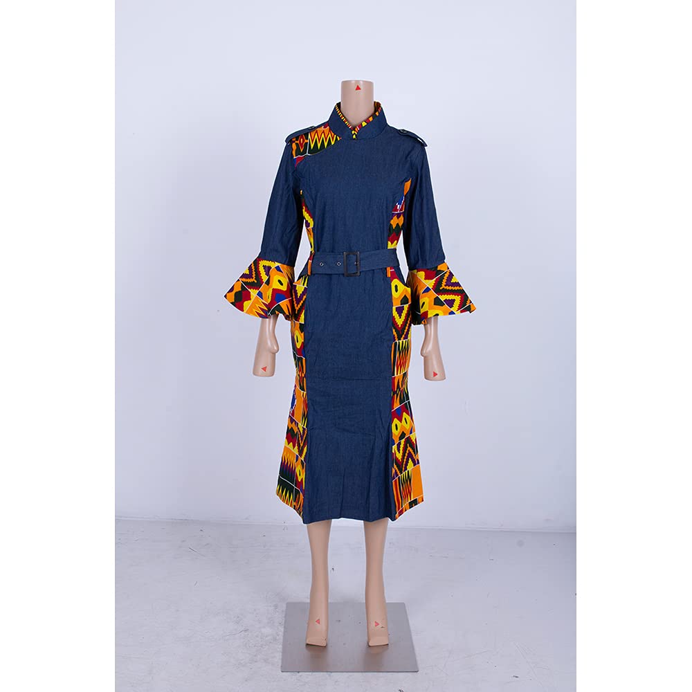 African Dashiki Dress for Women - Patchwork Print Traditional Clothing with Lantern Sleeves | Perfect for Cultural Events, Weddings & Summer Fashion