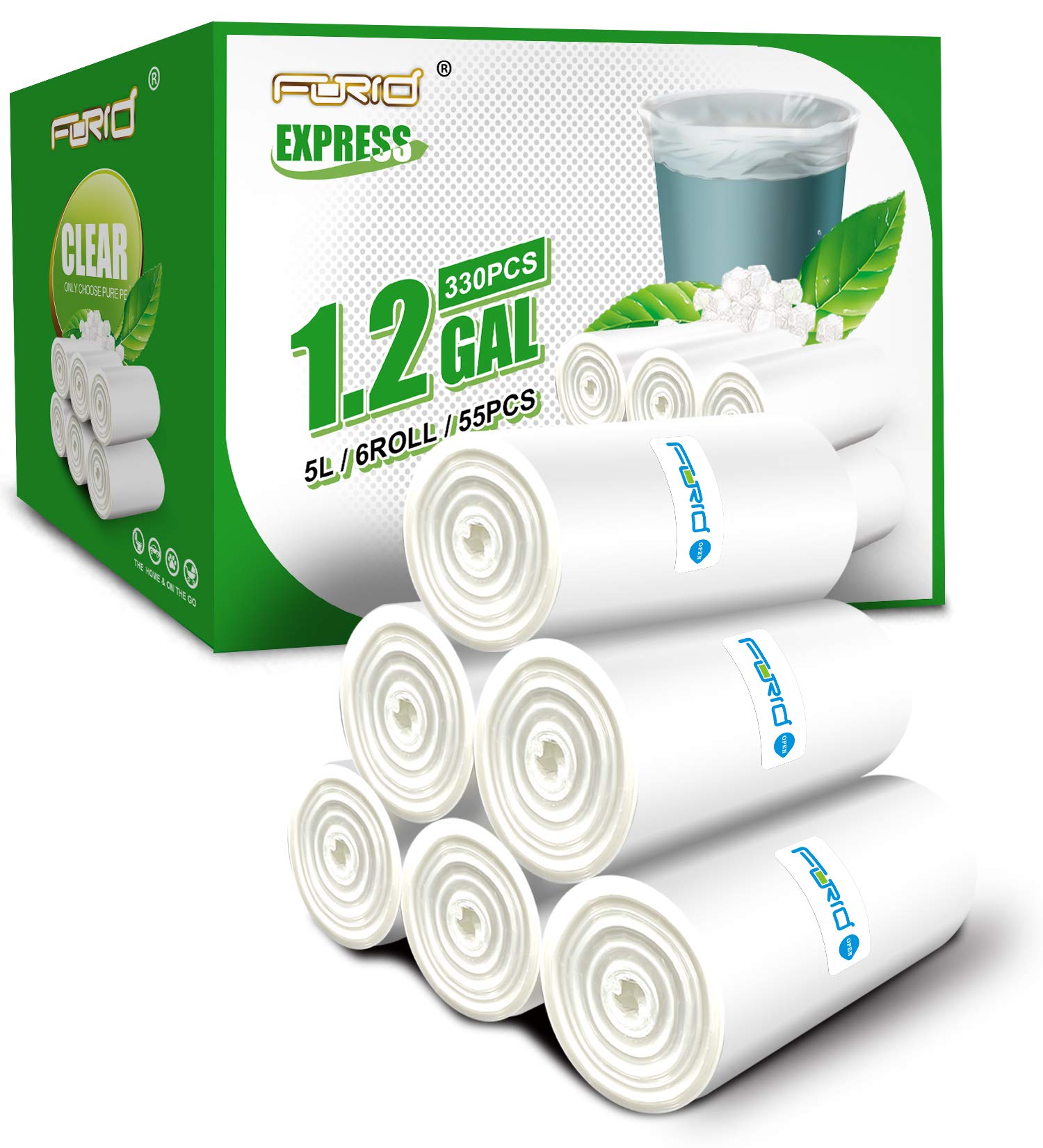 FORID 1.2 Gallon Small Clear Trash Bags - 330 Count Tiny Wastebasket Liners for Bathroom, Bedroom & Office - 5 Liter Garbage Can Bags | Perfect for Small Spaces, Desk Bins & Bathroom Wastebaskets