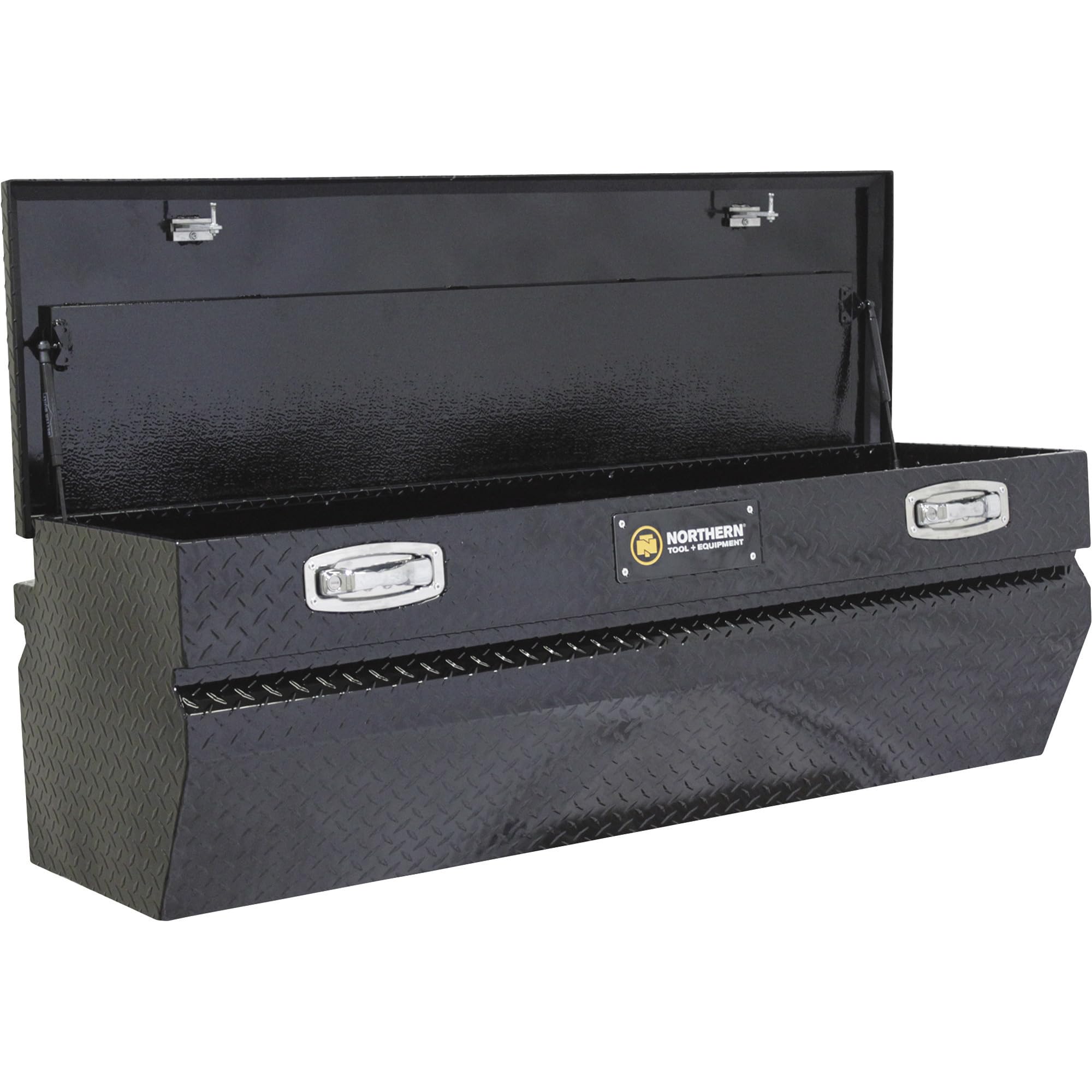Northern Tool Chest Truck Tool Box - 56in Aluminum Tool Storage with Gloss Black Finish, Pull Handle Latches (56