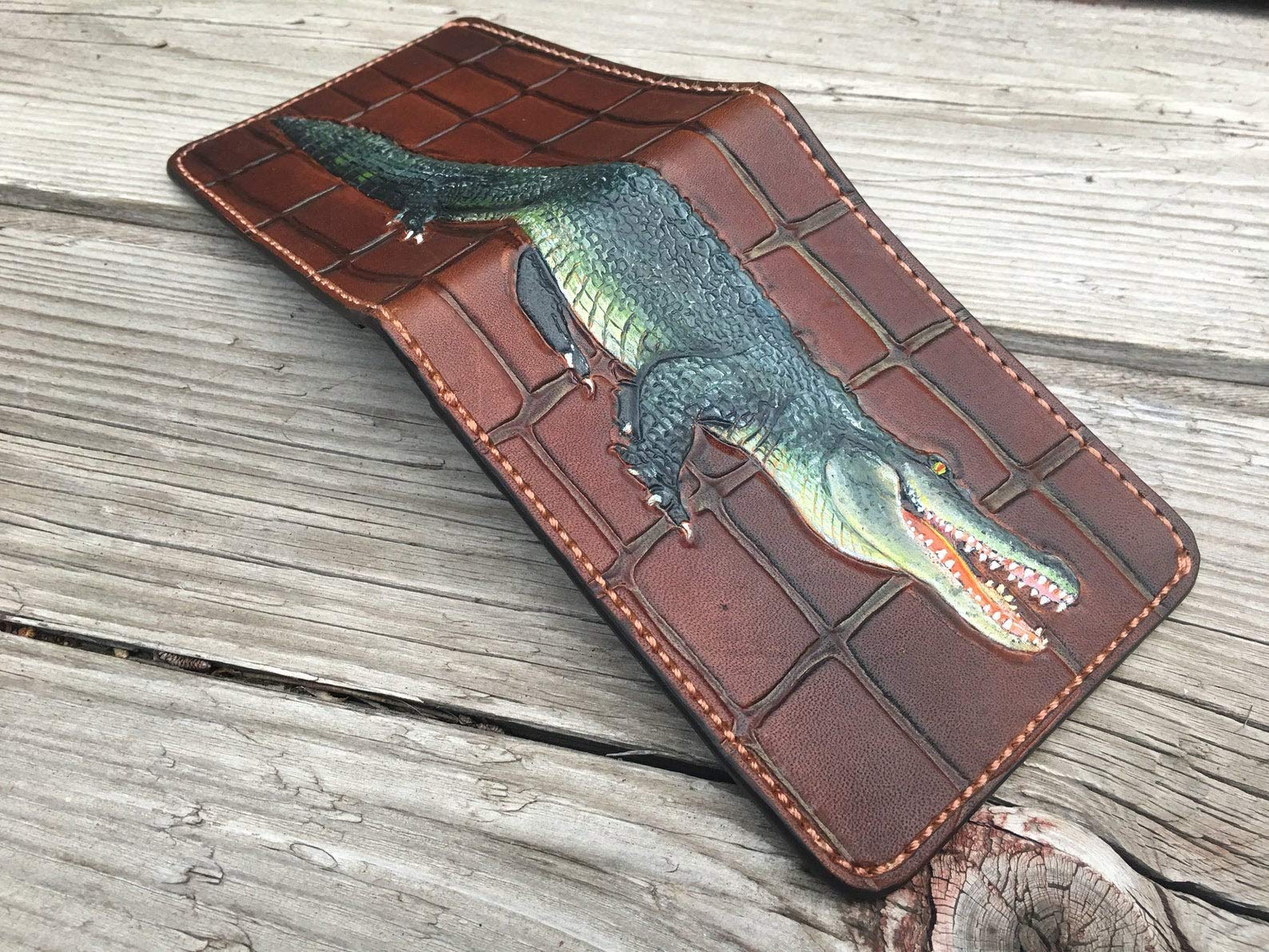 Handcrafted 3D Genuine Leather Wallet for Men - Custom Engraved Dragon & Alligator Design - Personalized Hand-Painted Leather Carving Wallet - Perfect Gift for Birthday, Anniversary & Daily Use