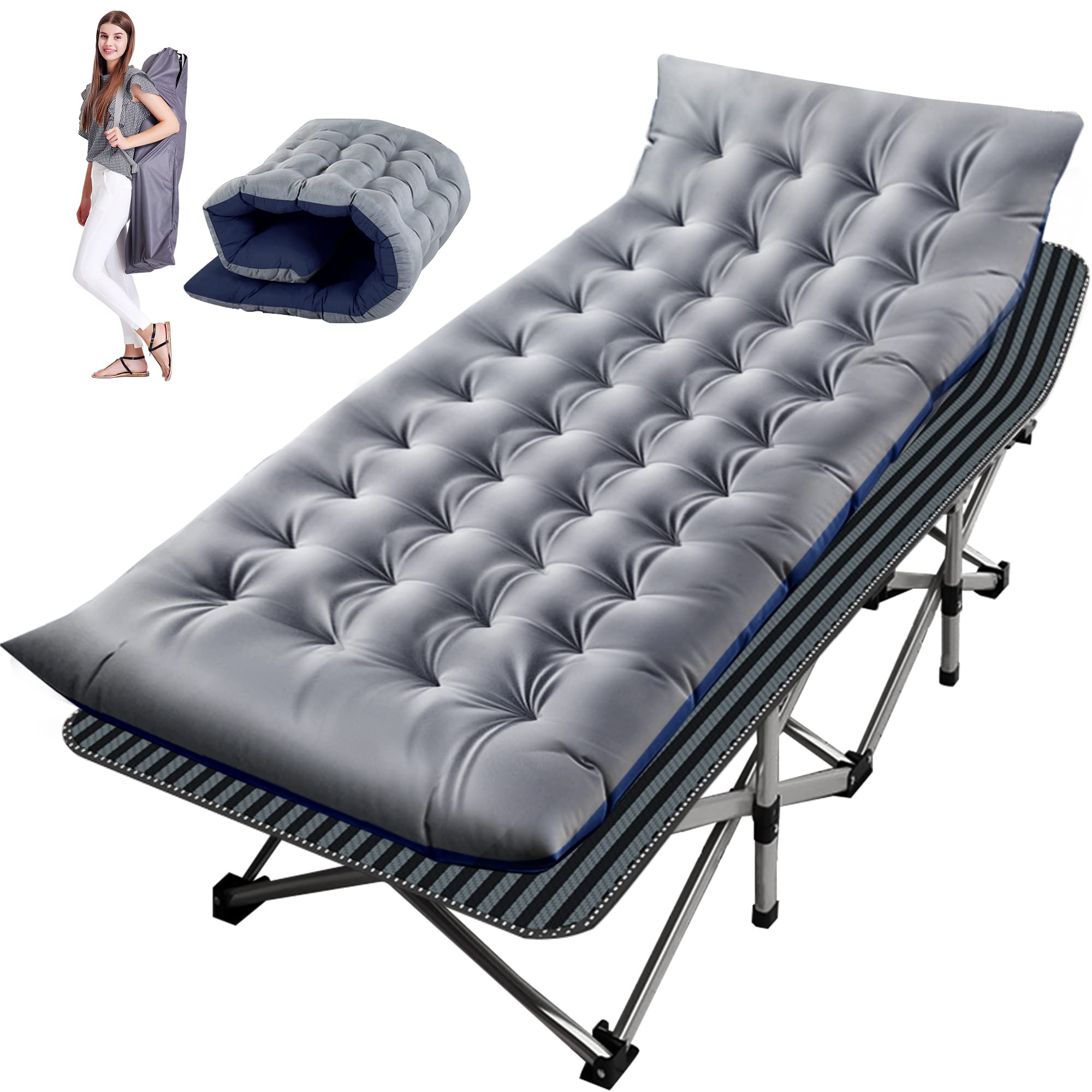 Oeyal Heavy Duty Folding Camping Cot for Adults - Portable Military Sleeping Bed with Carry Bag - Perfect for Camping, Hiking, Travel & Emergency Use - Indoor & Outdoor Collapsible Cot