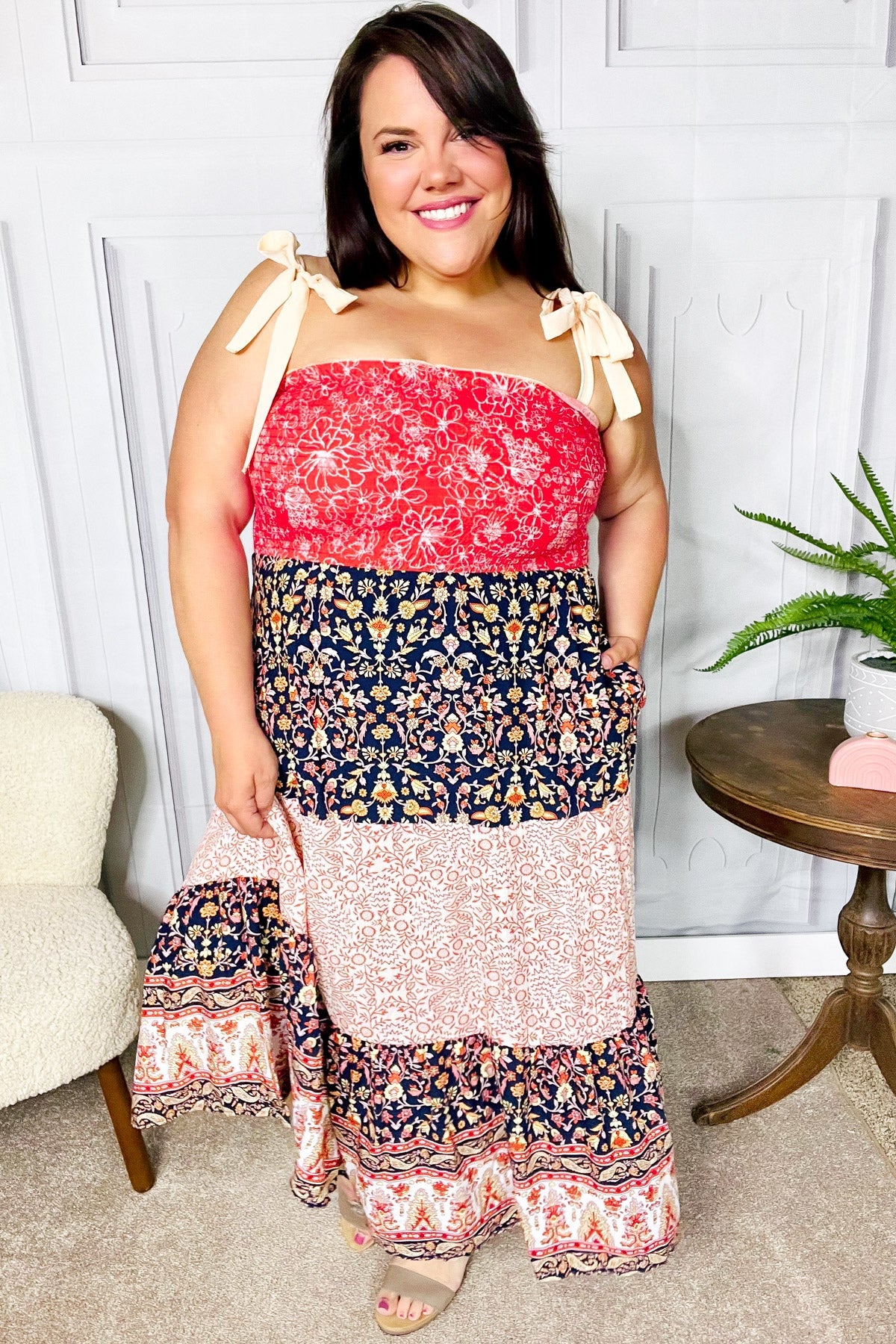 Orange Floral Smocked Tube Top Tiered Maxi Dress - Boho Summer Beach Dress for Vacation, Pool Party & Music Festival
