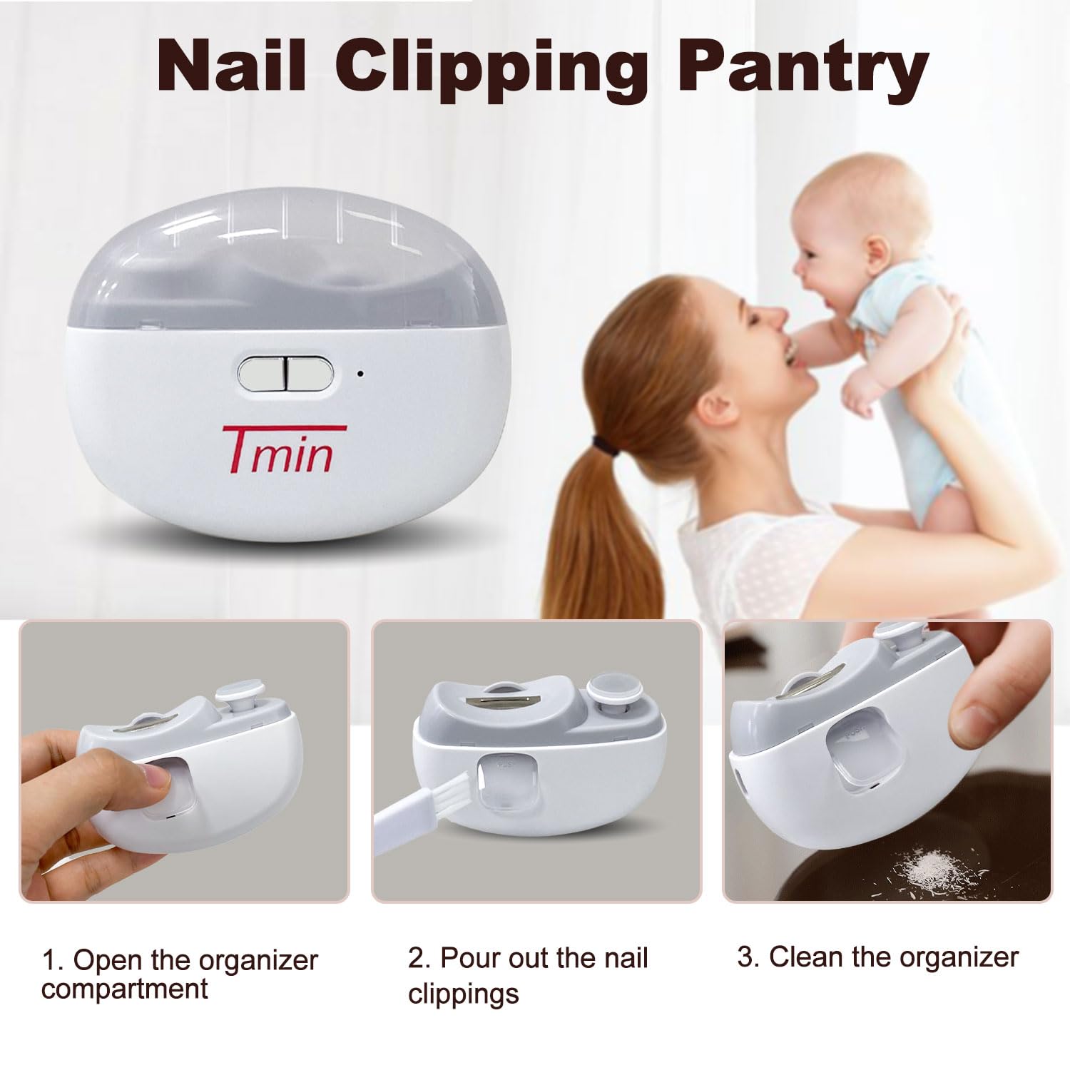 TMIN Electric Nail Clipper with LED Light & 2 Speed Settings - Rechargeable USB Nail Trimmer and Polisher 2-in-1 Design with Storage Case - Safe for Babies, Kids, Adults & Seniors (White) - Perfect for Home, Travel and Elderly Care