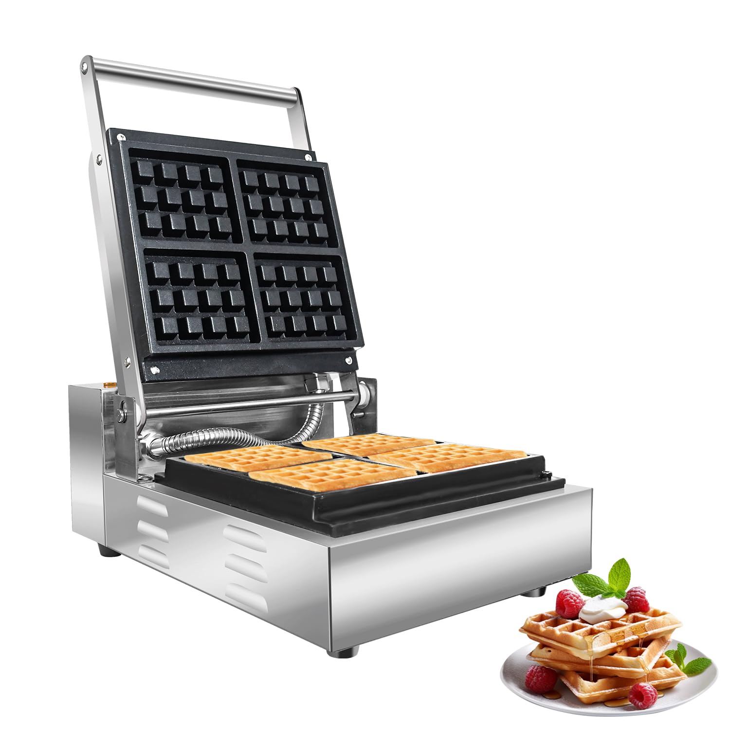 Li Zhen Commercial Waffle Maker - Electric Nonstick Round Waffle Machine with 4 Slices, Mini Waffle Iron for Classic Waffles & Square Pancakes - Perfect for Kids Breakfast, Family Brunch & Cafe Use