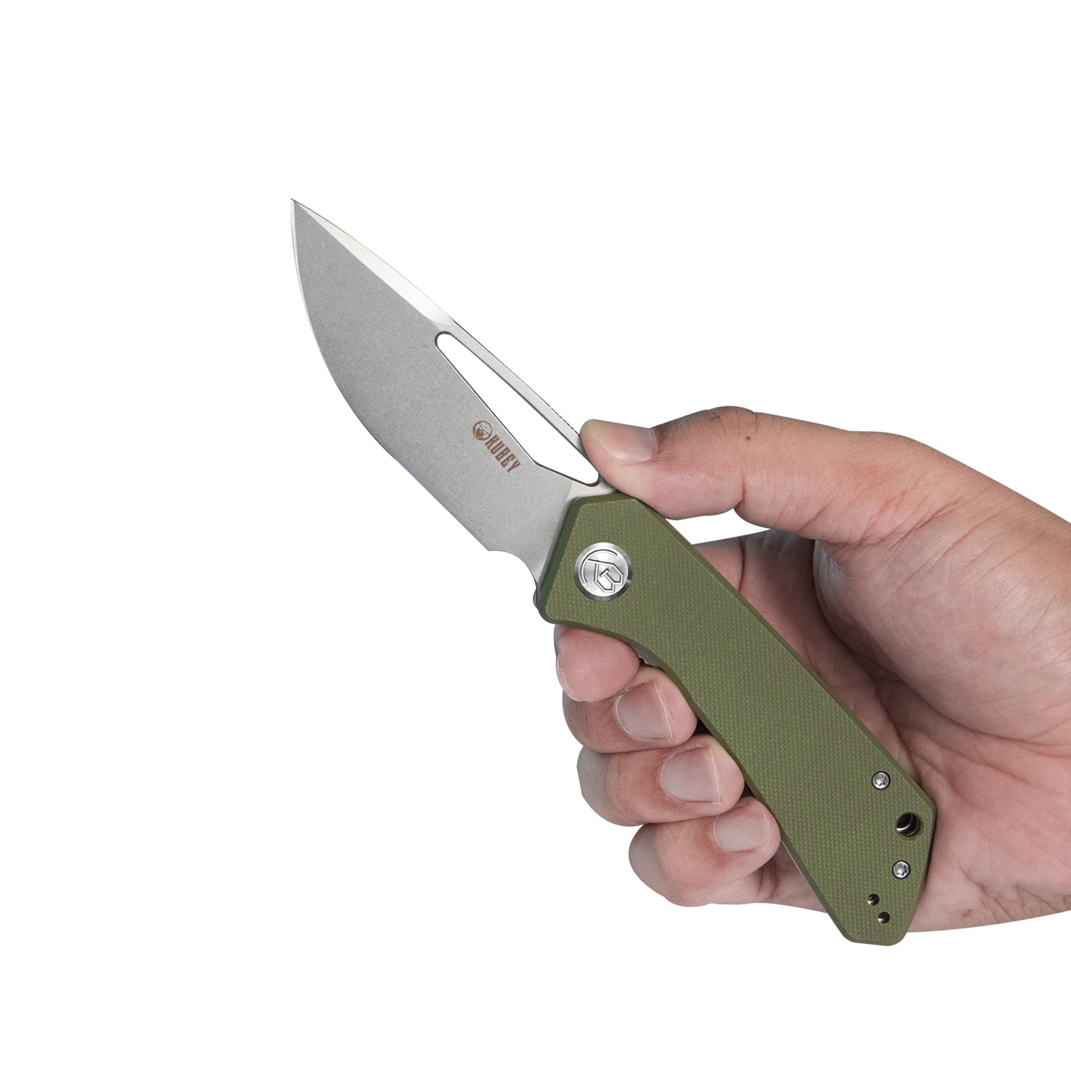 Kubey Thalia Front Flipper EDC Pocket Folding Knife - Green G10 Handle, 3.27