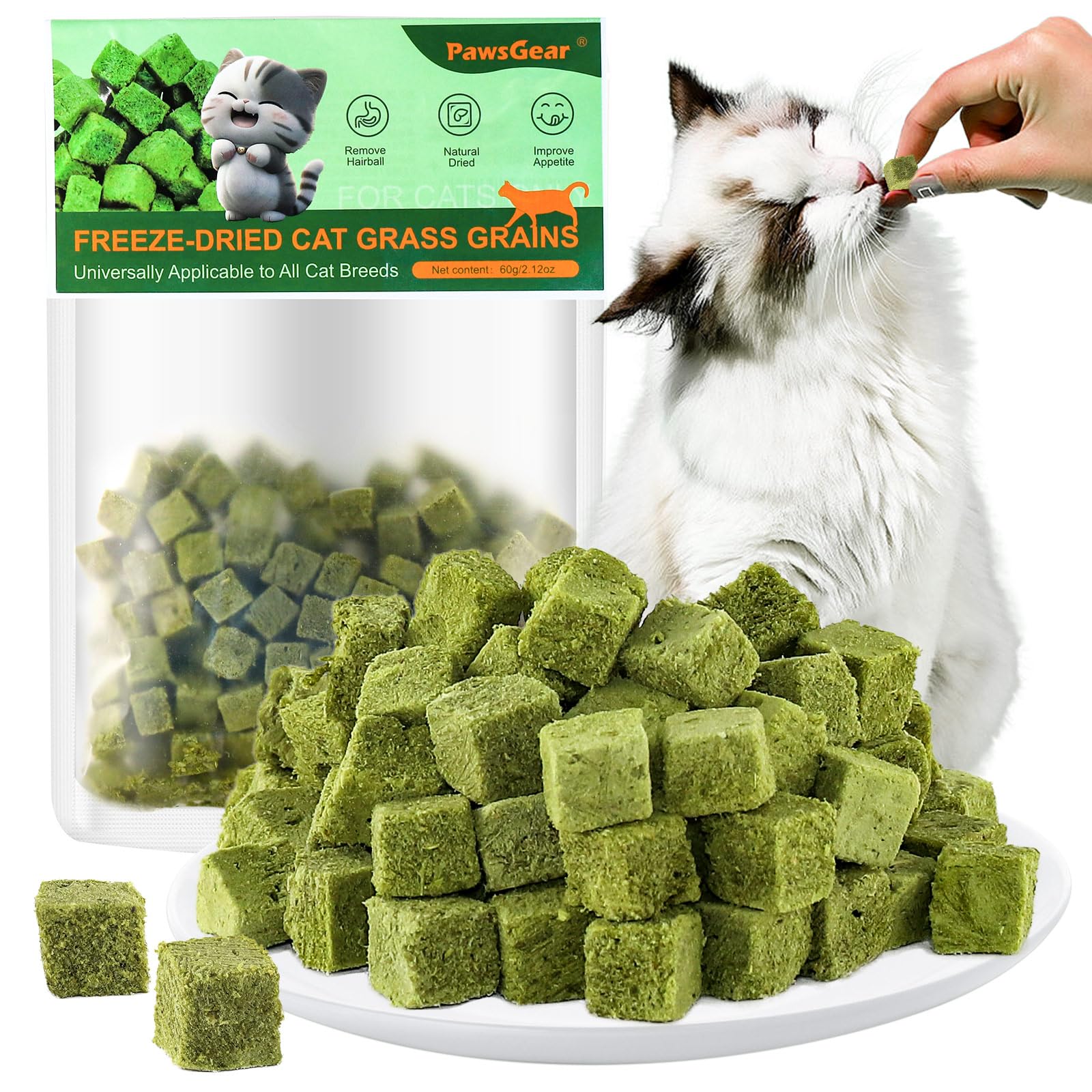 60g/2.12oz Natural Cat Grass Teething Toy for Hairball Relief - Edible Dental Chew Treats for Cats | Promotes Teeth Cleaning & Hairball Removal | Perfect for Indoor Cats' Playtime & Oral Health