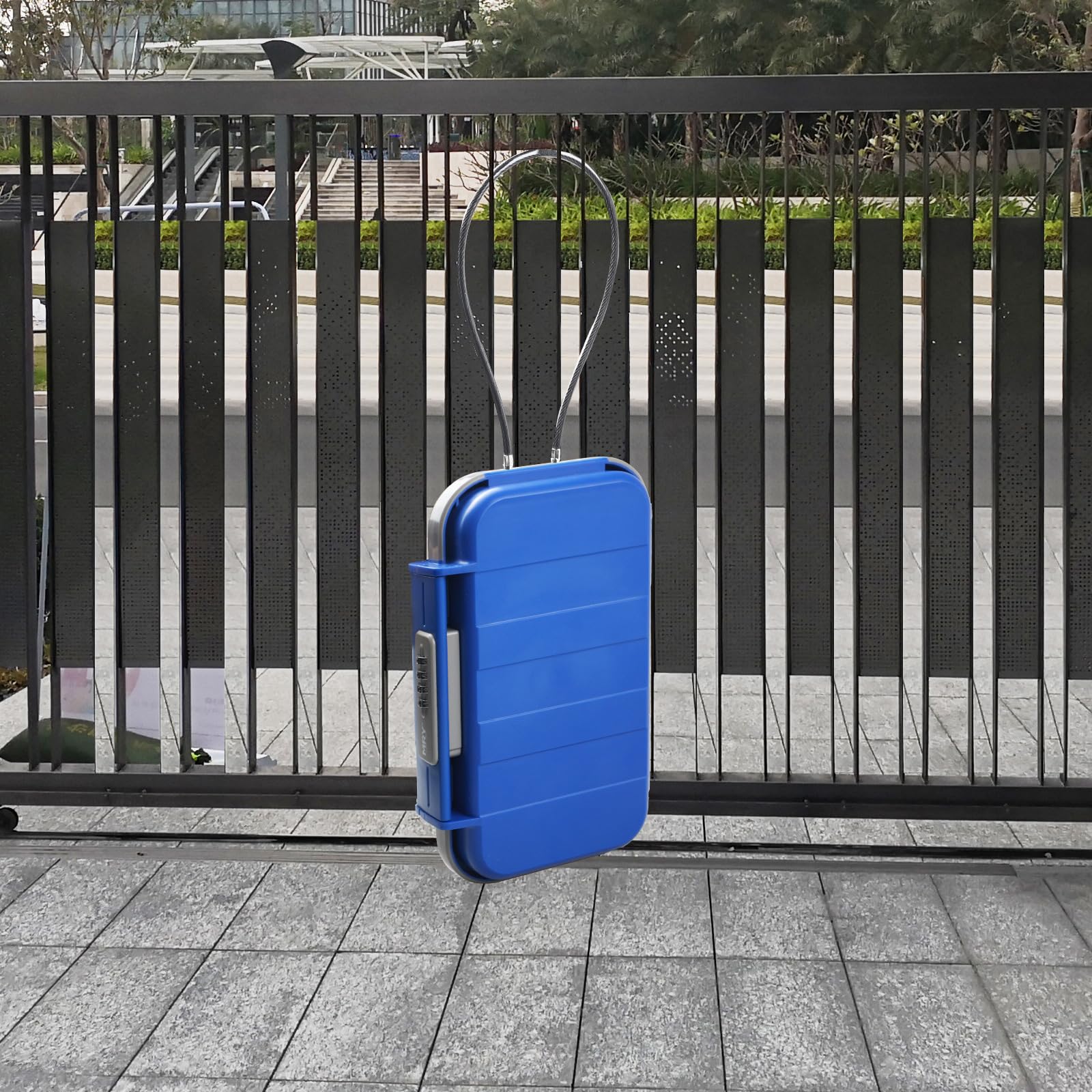 Portable Combination Lock Box - Waterproof Anti-Theft Security Case with Removable Chain & Digital Code - Perfect for Travel, Home, Office & Outdoor Use (Blue)