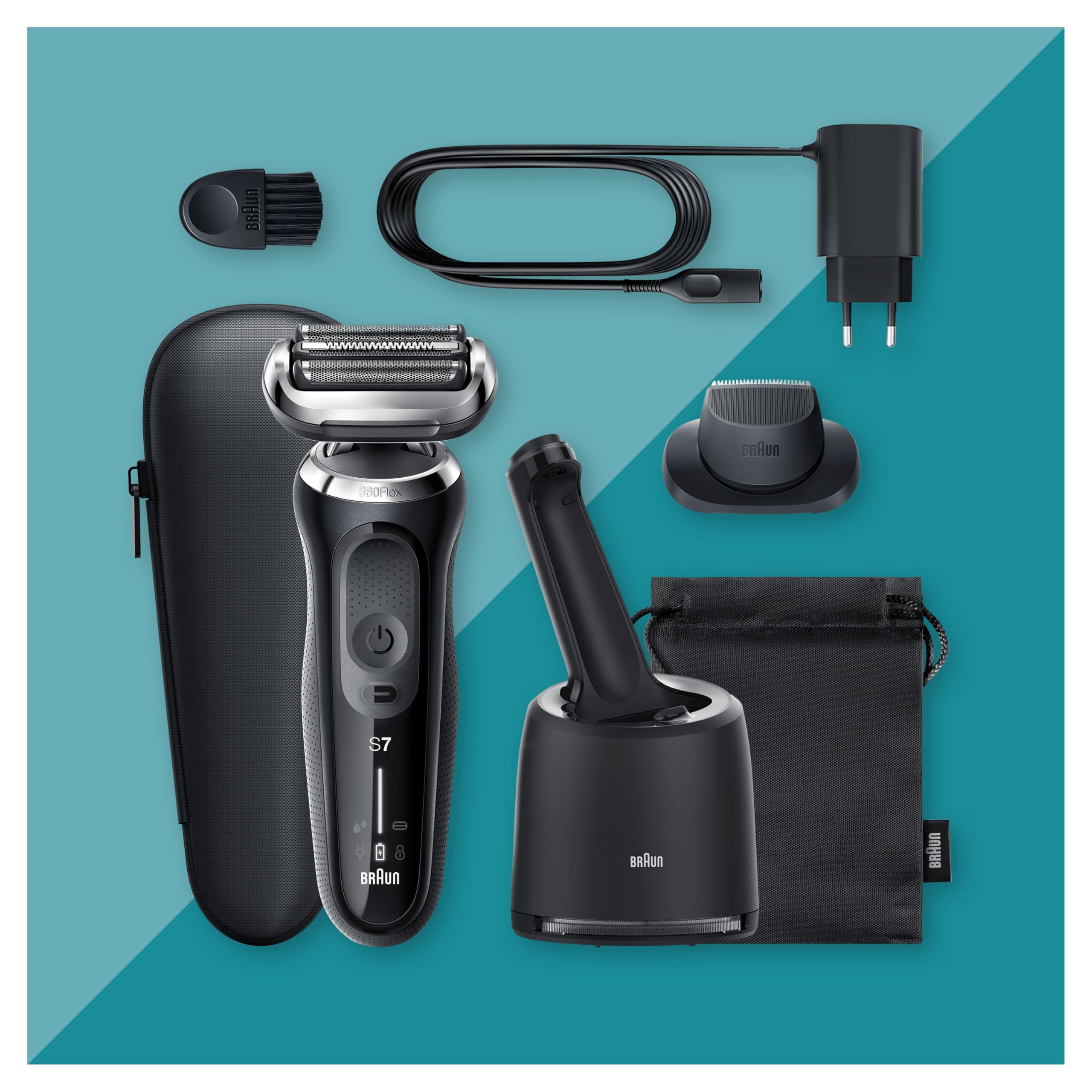 Braun Series 7 Electric Shaver for Men - Wet & Dry Cordless Foil Razor with Precision Trimmer & SmartCare Center | 100% Waterproof | UK 2 Pin Plug (Model 70-N7200cc, Black) | Perfect for Travel, Home & Office Use