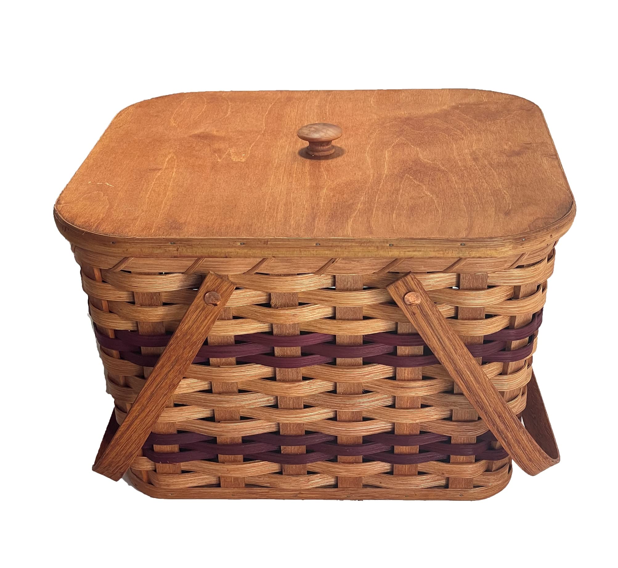 Small Amish Picnic Basket with Solid Oak Lid & Swinging Handles - Perfect for Wine, Cheese & Outdoor Dining - Ideal for Picnics, Camping & Beach Outings