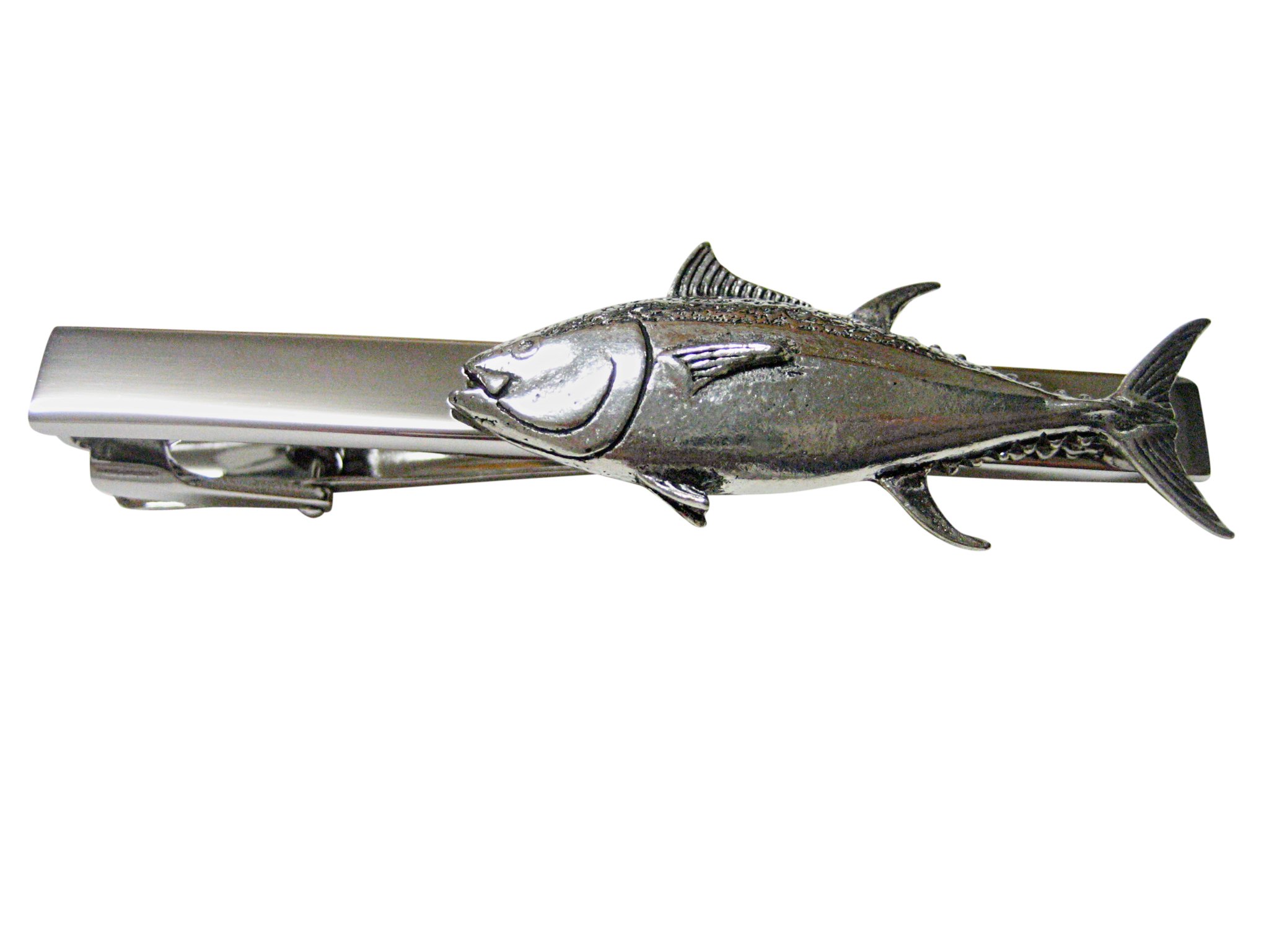 Kiola Designs Stainless Steel Tuna Fish Square Tie Clip for Men - Elegant Fish Shaped Necktie Accessory for Business, Wedding & Formal Events