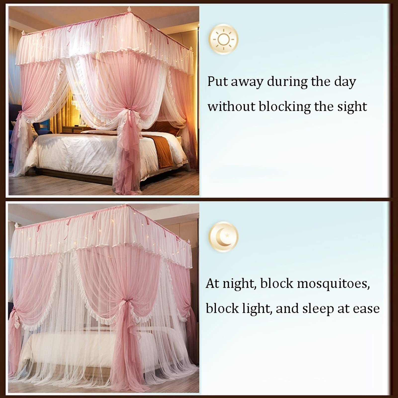 Luxury Bed Canopy with Double Layer Design - Mosquito Net for Single & Double Beds (200x220x200cm) - Elegant Bedroom Decoration with Mounting Bracket - Perfect for Year-Round Use in Master Bedrooms, Guest Rooms & Dormitories