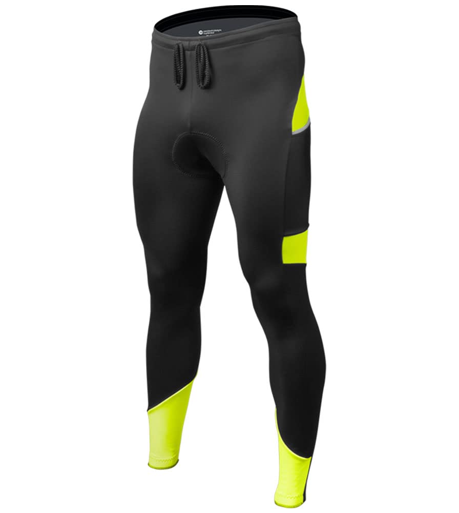 Men's Thermal Brushed Fleece Cycling Tights with Pockets & Reflective Details - All Day Comfort for Winter Biking - Made in USA - Perfect for Cold Weather Commuting, Road Cycling & Indoor Training