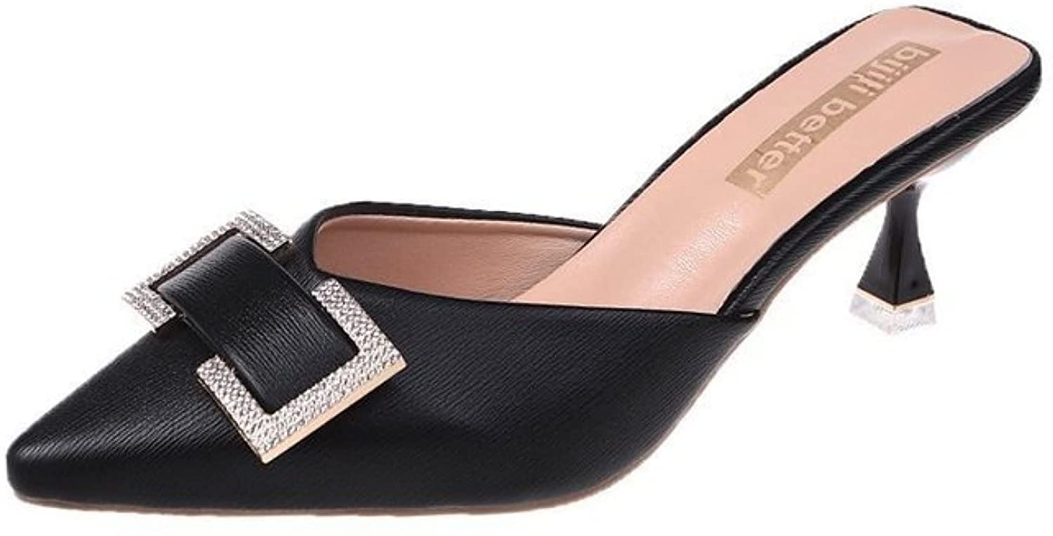 LINNE Women's Kitten Heel Mules - Slip On PU Leather Sandals with Pointed Toe | Vintage Elegant Dress Shoes for Party, Wedding & Outdoor Events
