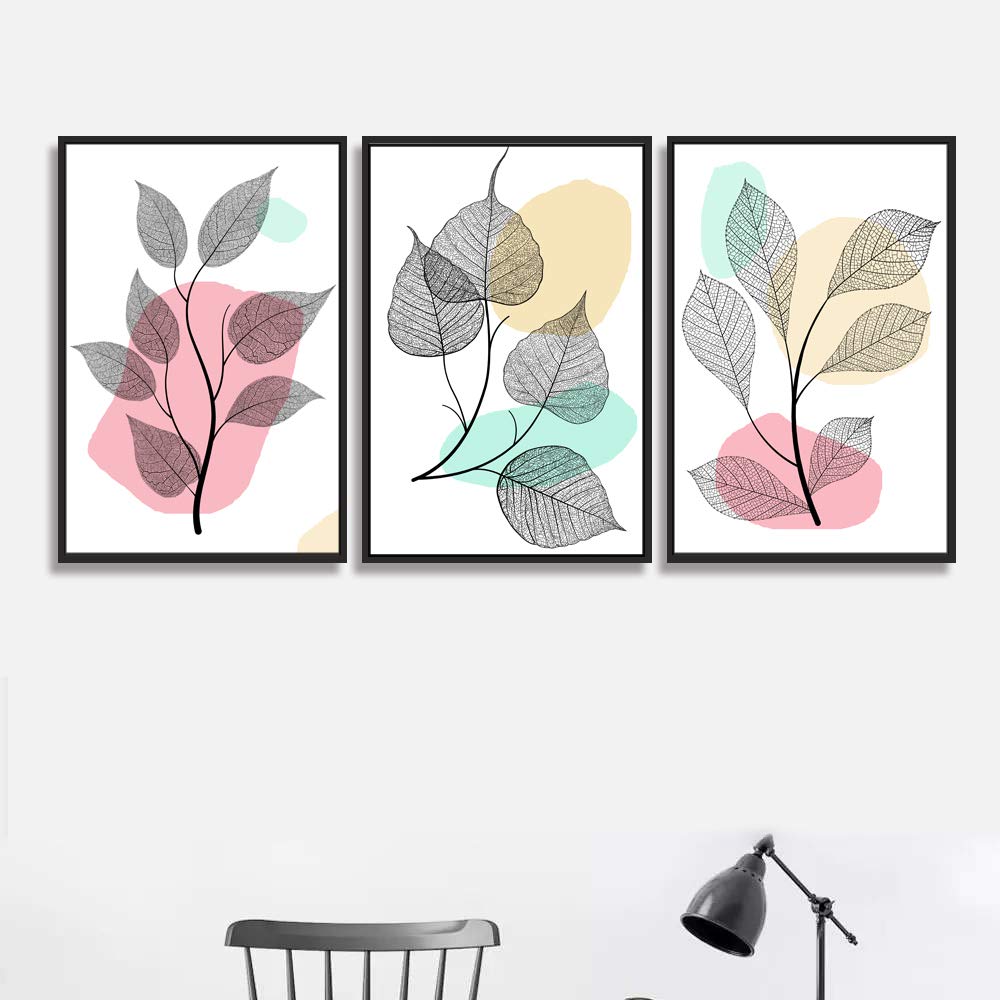 Wall26 3-Panel Framed Canvas Wall Art - 24x36 Inch Leaf Theme Prints for Living Room & Bedroom Decor - Ready to Hang Nature-Inspired Home Decoration (Perfect for Modern Spaces & Office Wall Decor)