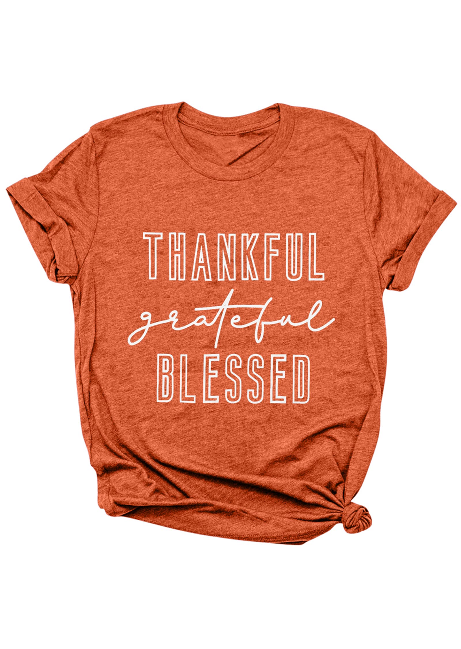 HEBBE Grateful Thankful Blessed Women's T-Shirt - Thanksgiving Fall Short Sleeve Top for Teachers & Women - Perfect for Autumn Holidays, Family Gatherings & Teacher Appreciation Gifts